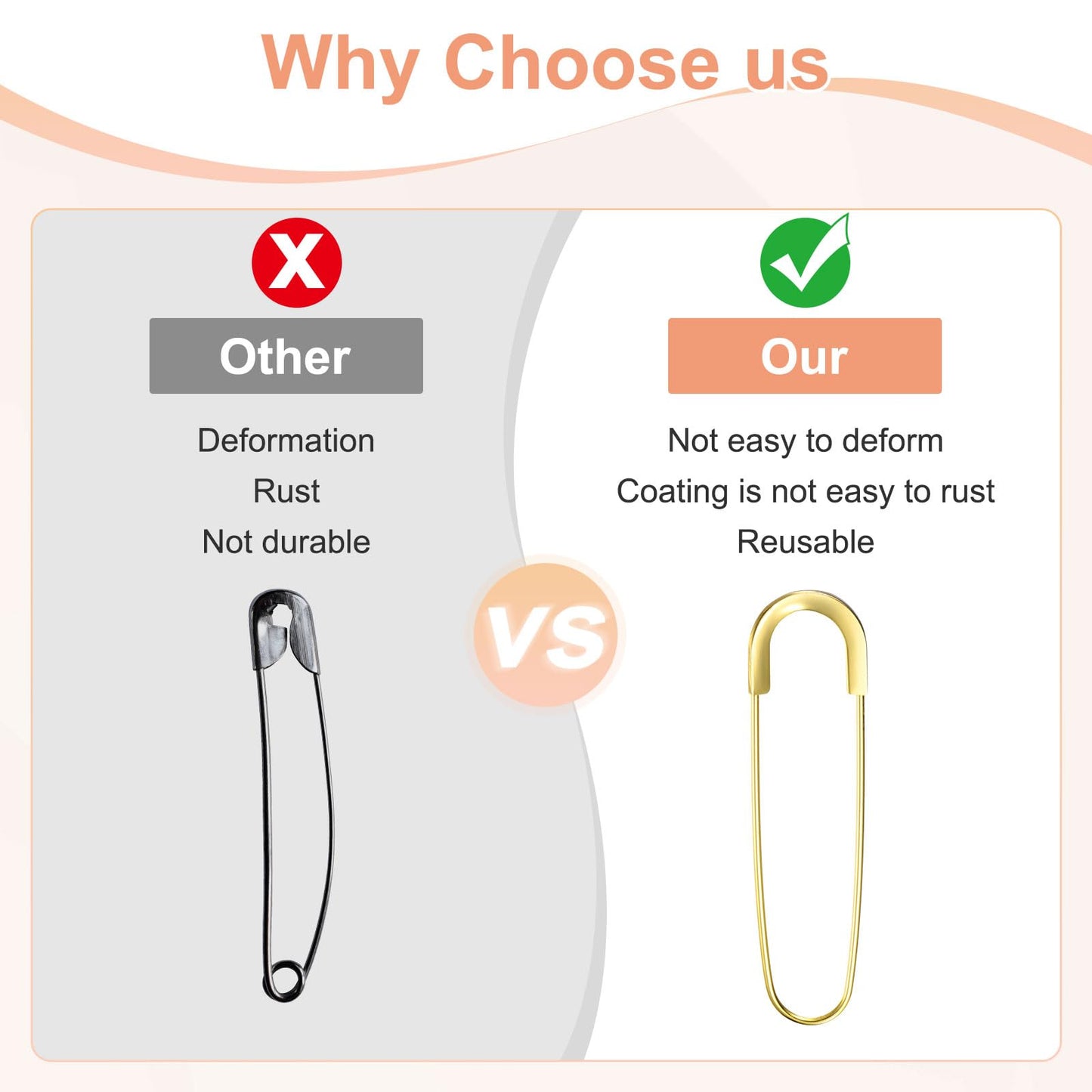 M METERXITY 10-Pack Large Safety Pin, 3.15 in(80mm) Zinc Alloy Heavy Brooch Pin for Sewing Clothes/Costume/Skirts Garments/Craft Supplies, Decorative Safety Pins [Gold Tone]