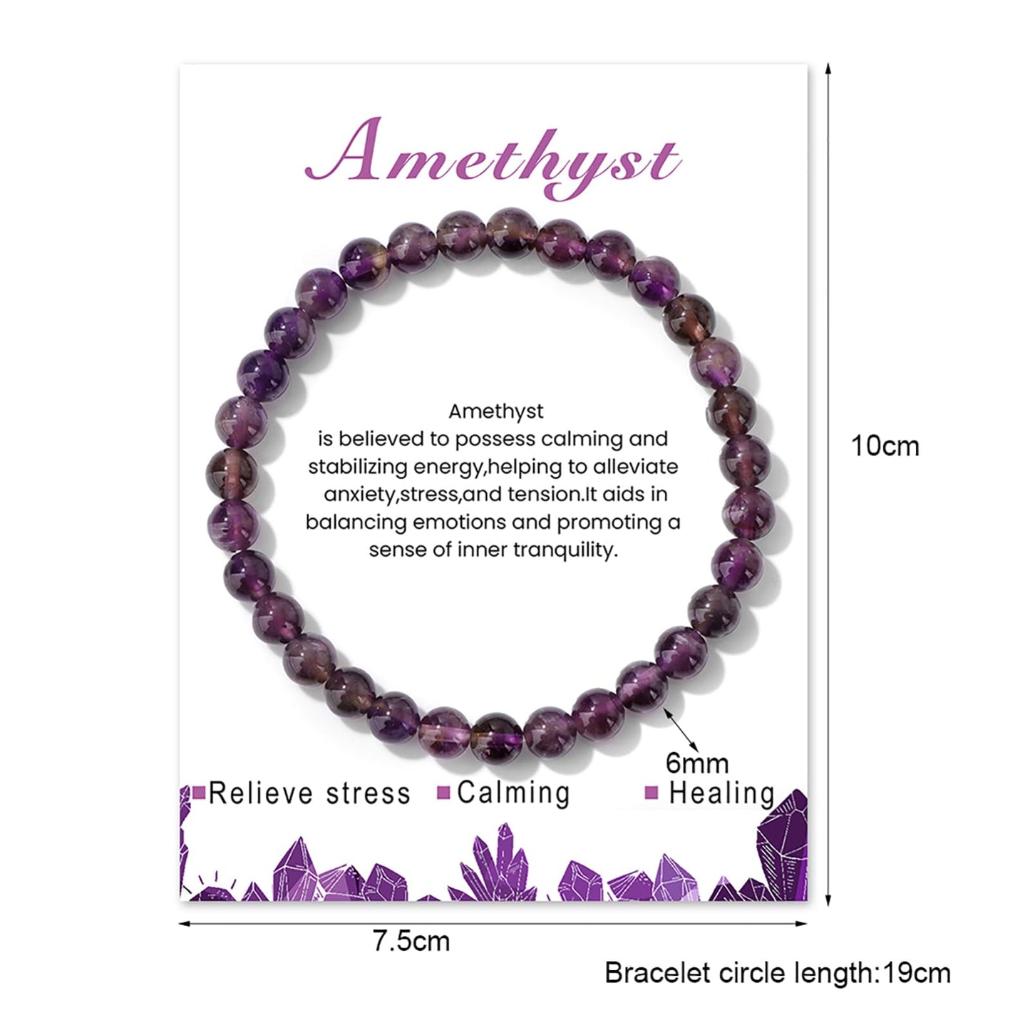 Amethyst Bracelet for Women 6mm Handmade Amethyst Crystal Bracelet Purple Bead Bracelet Amethyst Beaded Bracelets Stretch Gemstone Bracelets Healing Crystal Bracelets Amethyst Jewelry for Women