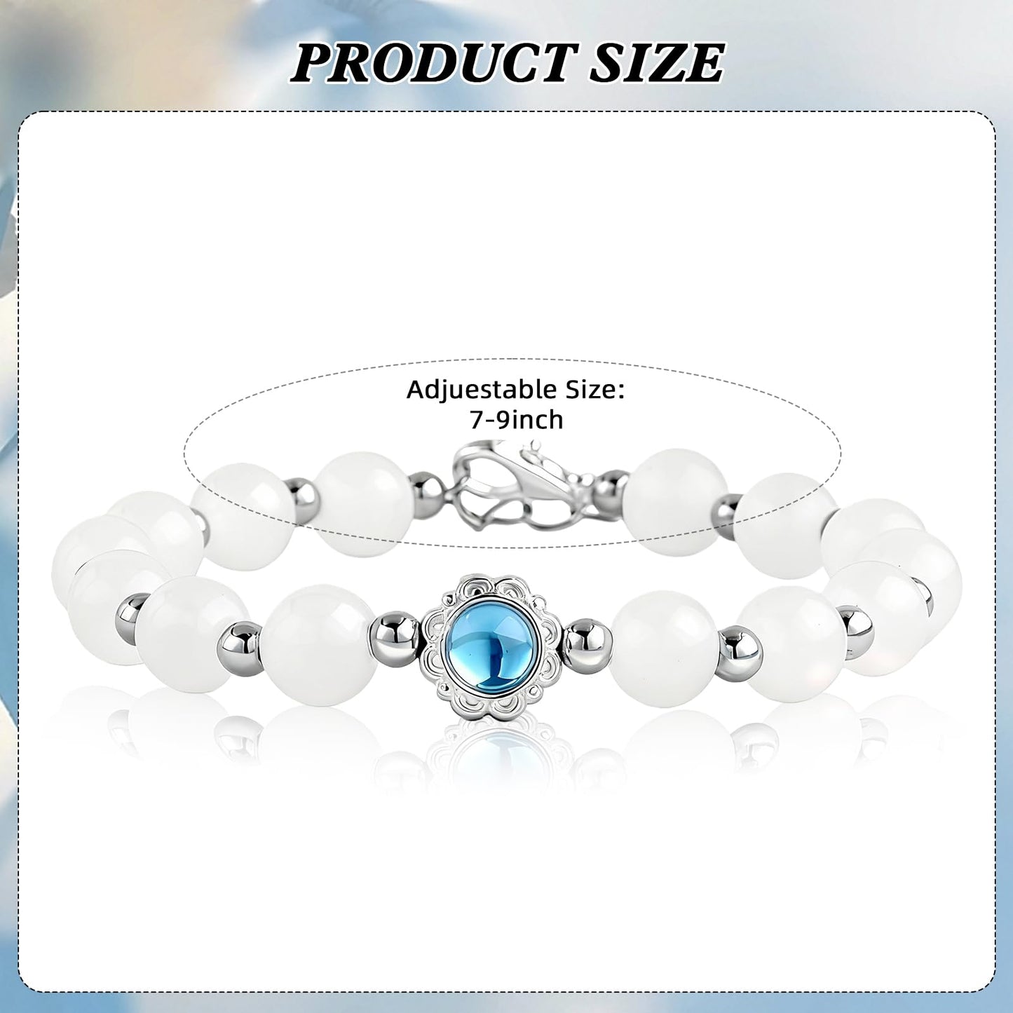 NINATY Beaded Bracelets for Women Dainty White Moonstone Bracelet Adjustable Natural Stone Silver Bead Bracelet Stretch Handmade Elastic Bracelets Trendy Jewelry Gifts for Christmas Birthday Party