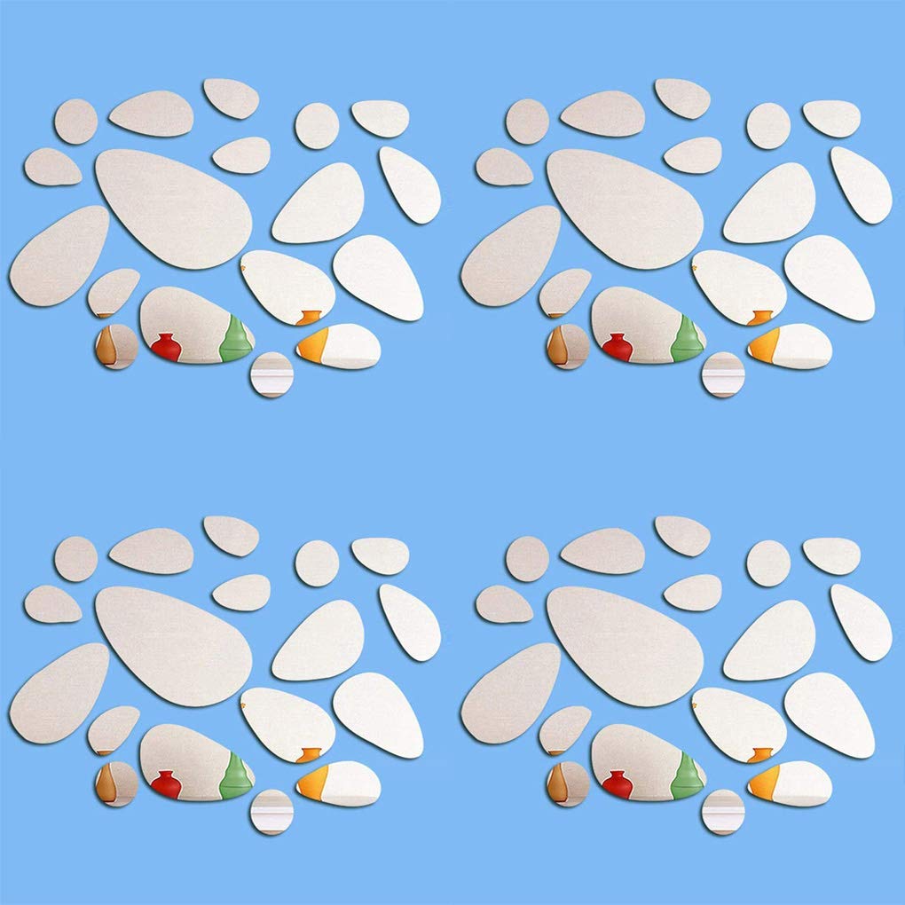 TTSAM 72Pcs Mirror Decals Wall Stickers - Cobblestone Shape DIY Decor for Home Room Bedroom Office Decoration Silver