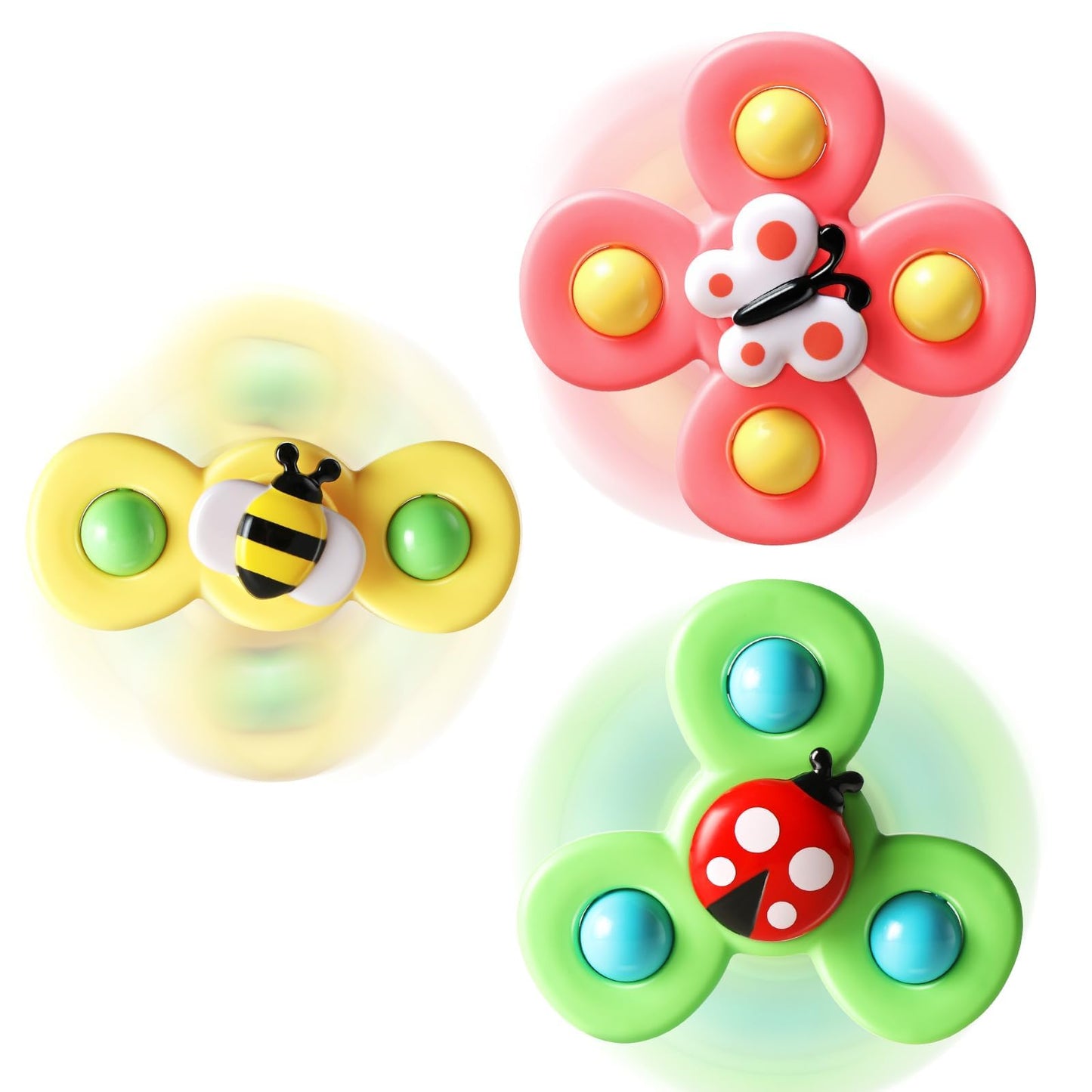 ALASOU 3PCS Suction Cup Spinner Toys for 1 Year Old Boy Girl|Spinning Top 12 18 Months|1 2 Year Old Boy Birthday Gift|Baby Bath Toy for Kids Ages 1-3|Sensory Airplane Travel Toy for Infant Toddlers