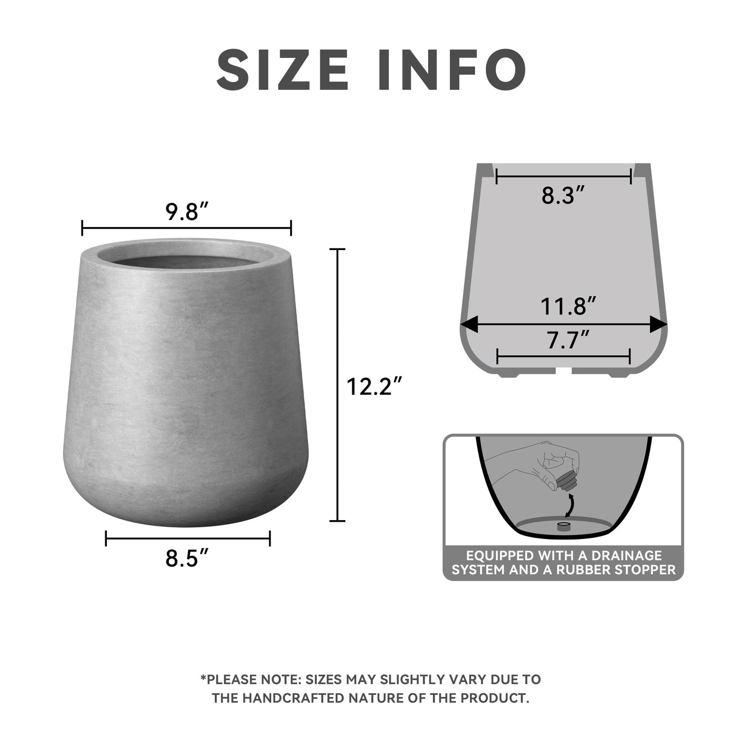Kante 11.8-Inch Dia Round Concrete Garden Pot with Drainage Hole & Rubber Plug - Indoor/Outdoor Lagre Plant Pot for Home, Garden, Patio, Natural Concrete