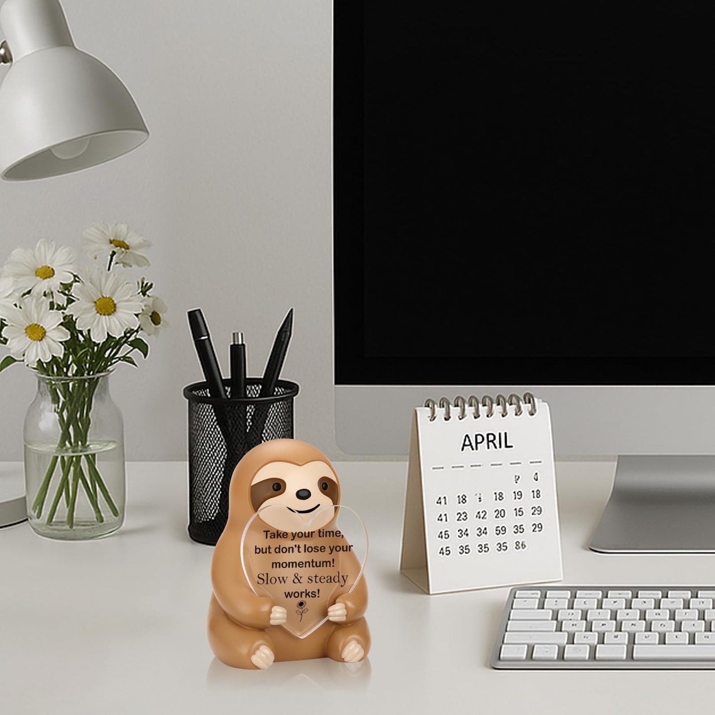 Sloth Figurine Inspirational Desk Decor, Positive Resin Sculpture Gift for Women Men, Inspirational Desk Buddy Office Décor Keepsake for Coworker Friend Student Birthday Graduation Christmas ES007