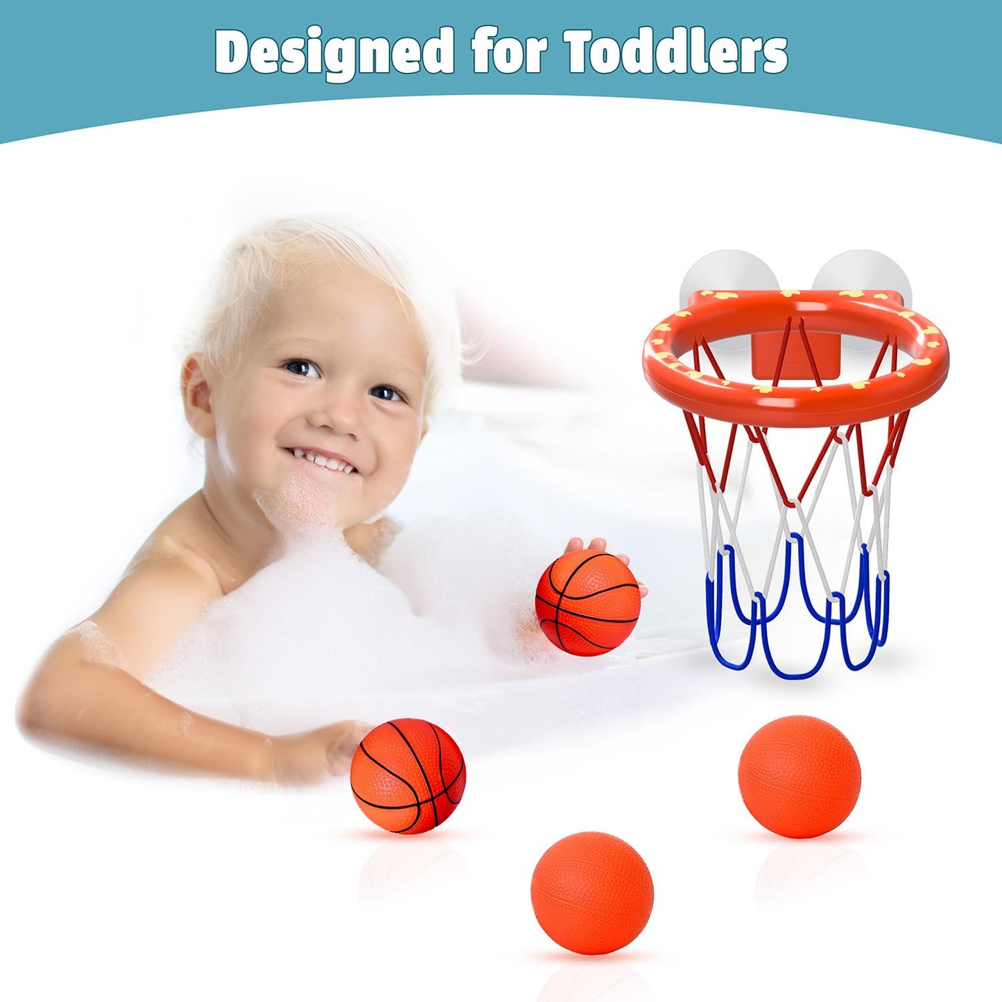 MARPPY Bath Toys - Bathtub Basketball Hoop for Toddlers | Bath Toys for Kids with 4 Mold-Free Balls & Strong Suction Cup Basketball Hoop | Toddler Shower Toys and Fun Kid Bathtub Toys | Boys or Girls