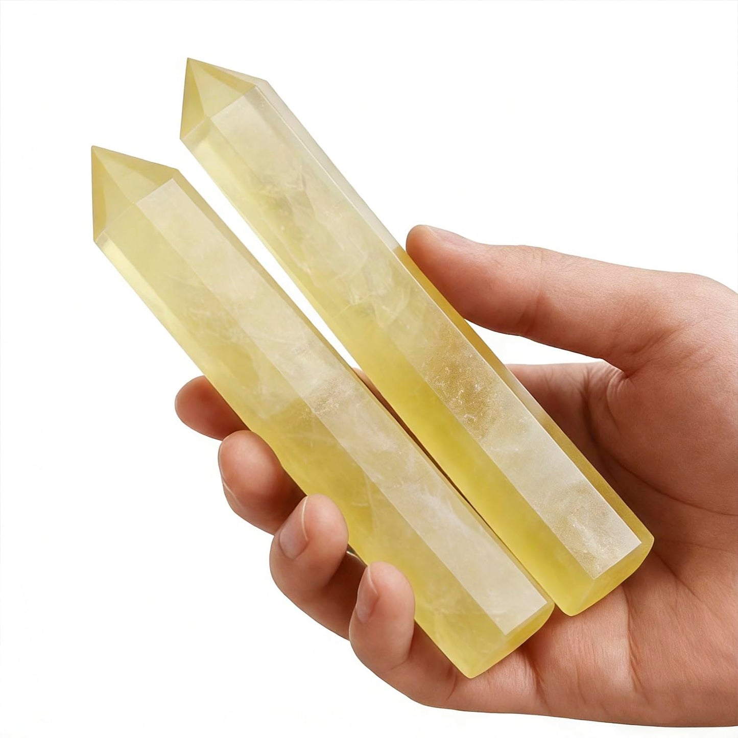 2pcs Natural Citrine Crystal Point Wand 5.8-6.2 inch Raw Stone Hand-Polished Crystal Pillar Chakra Balancing Spiritual Healing & Meditation(Citrine / 5.8-6.2 inch 2pcs)