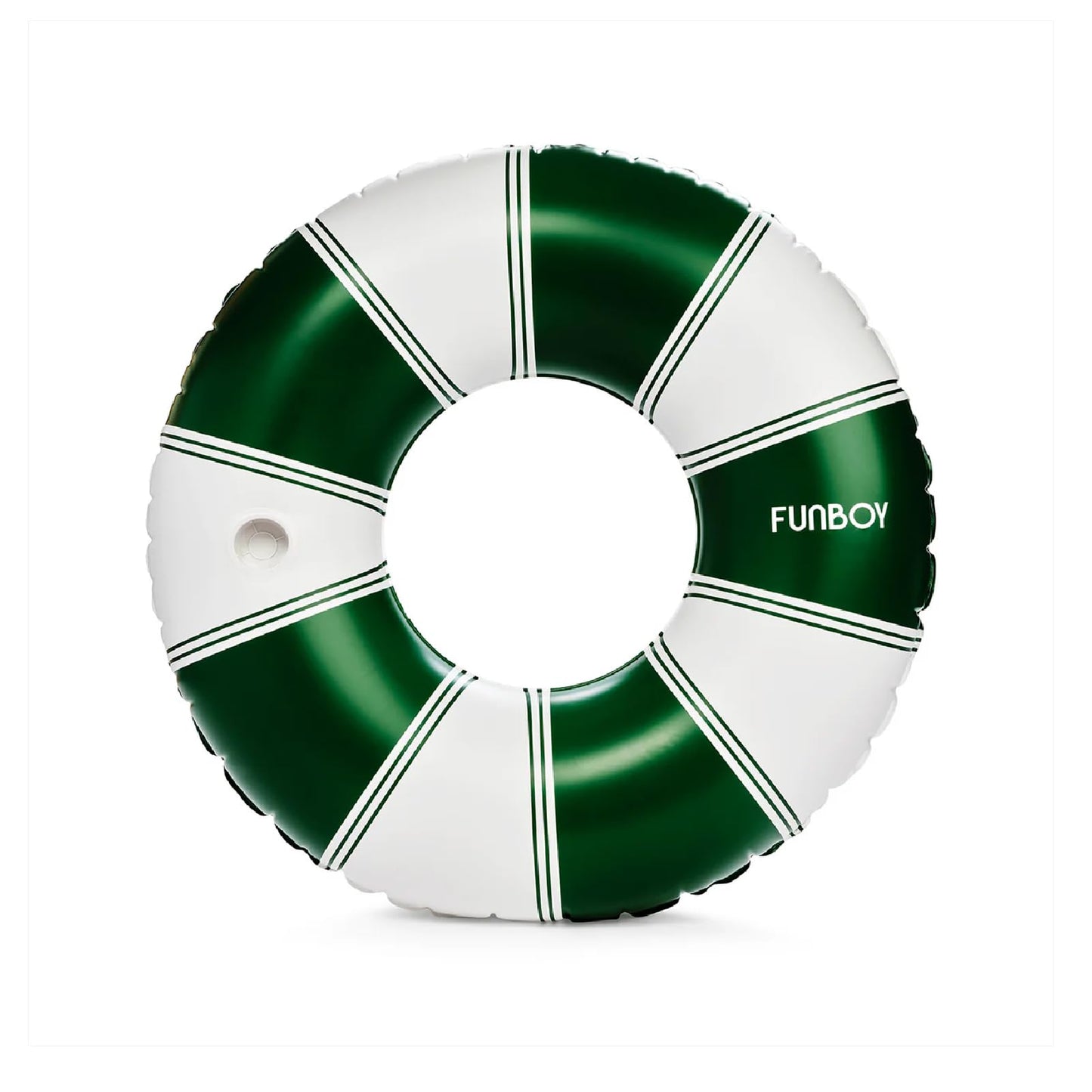 FUNBOY Giant 48” Vintage Green Stripe Inflatable Pool Float with Cup Holder - Adult Inner Tube Pool Toy for Summer, Swimming Pool Accessories & Lounger