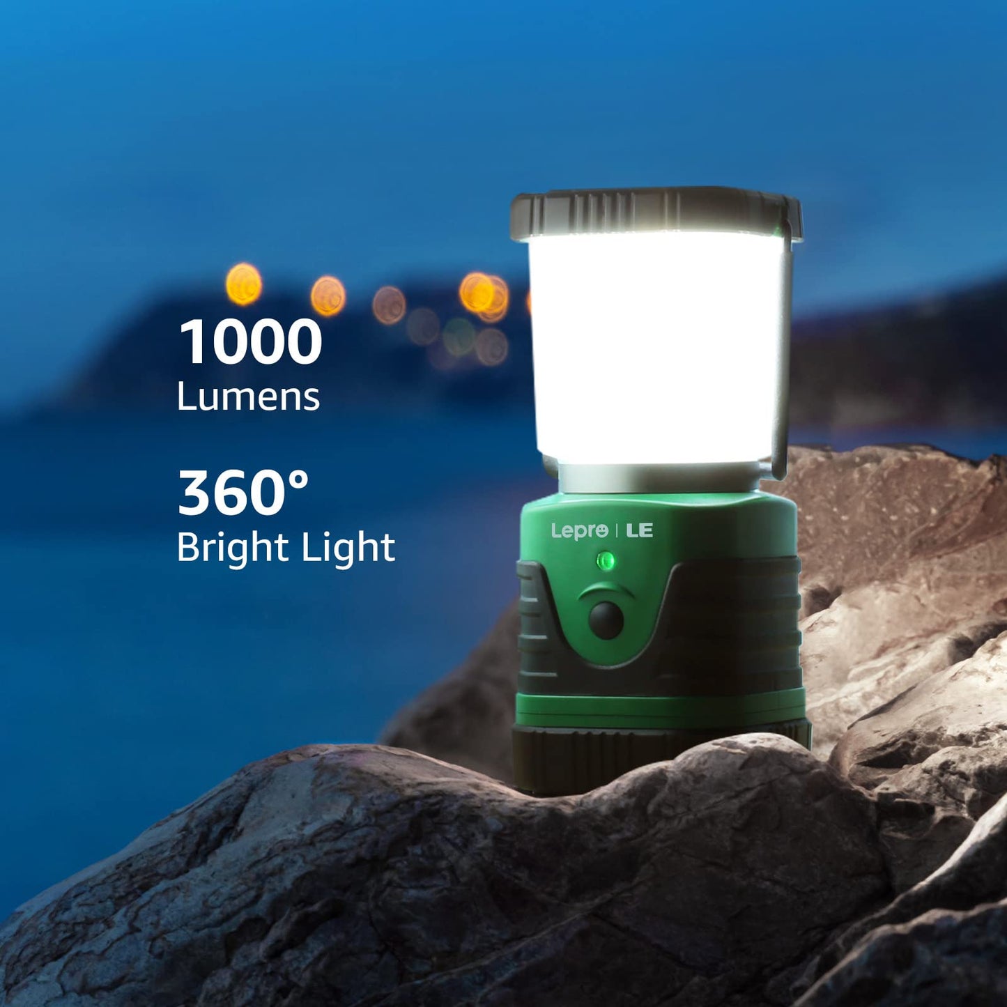 Lighting EVER LED Camping Lantern Rechargeable, 1000LM, 4 Light Modes, 4400mAh Power Bank, IP44 Waterproof, Lantern Flashlight for Hurricane Emergency, Hiking, Home and More, USB Cable Included