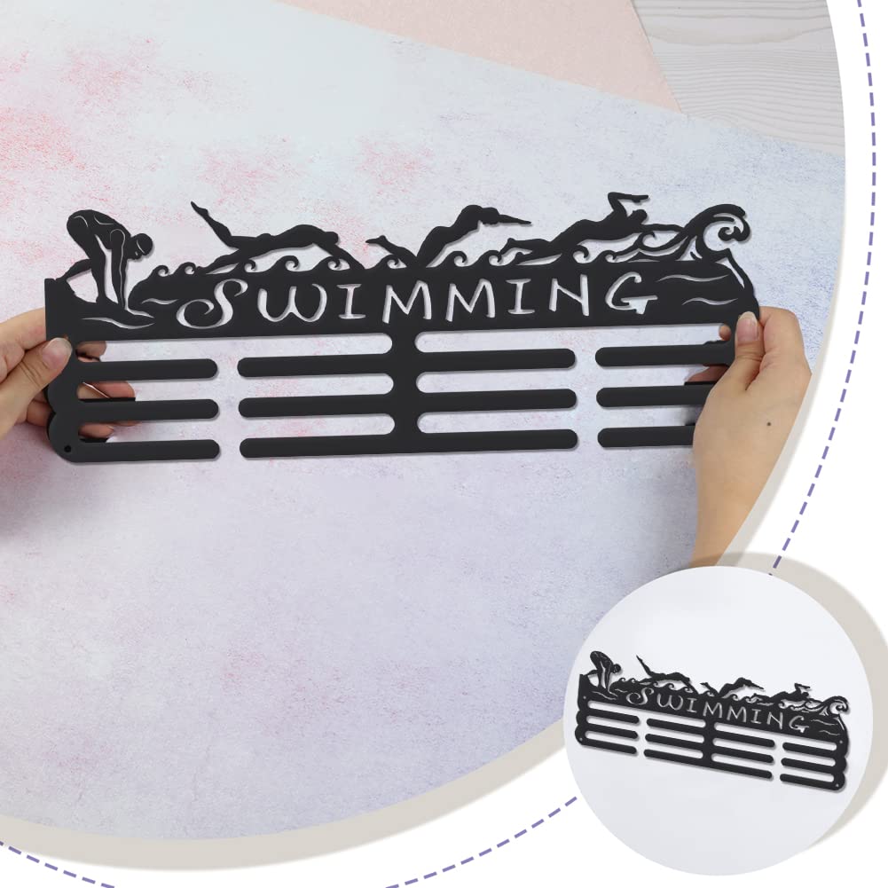 SUPERDANT Swimming Medal Holder Display Hanger Rack Sports Metal Wall Mount Ribbon Award Holder Display Rack Swim Race Medal Hanging Organizer Gifts for Kids Athletes Swimmer 15.75x6in