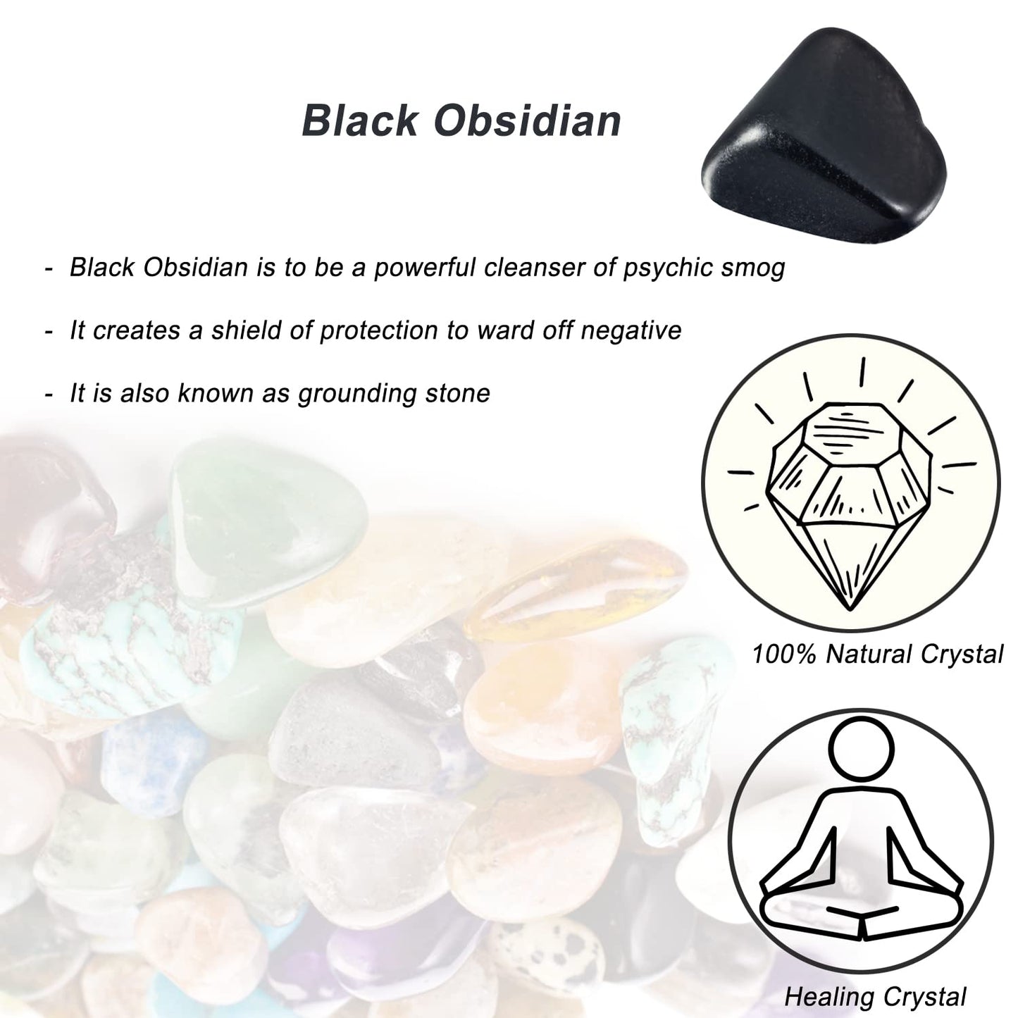 Black Obsidian Healing Crystal Stones, 1.25-2.0" Large Reiki Healing Gemstones Natural Tumbled Polished Stones for Energy Witchcraft Therapy Meditation