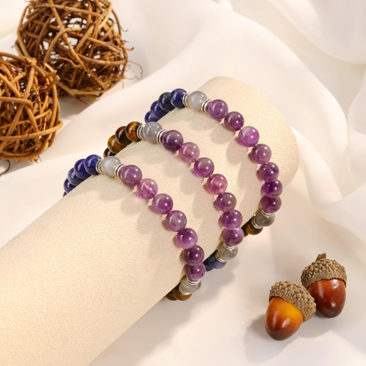 Top Plaza Healing Chakra Anxiety Bracelets for Women Natural 8mm Crystal Gemstone Beaded Protection Bracelet Good Luck Energy Jewelry Gifts for Mom - Style 1
