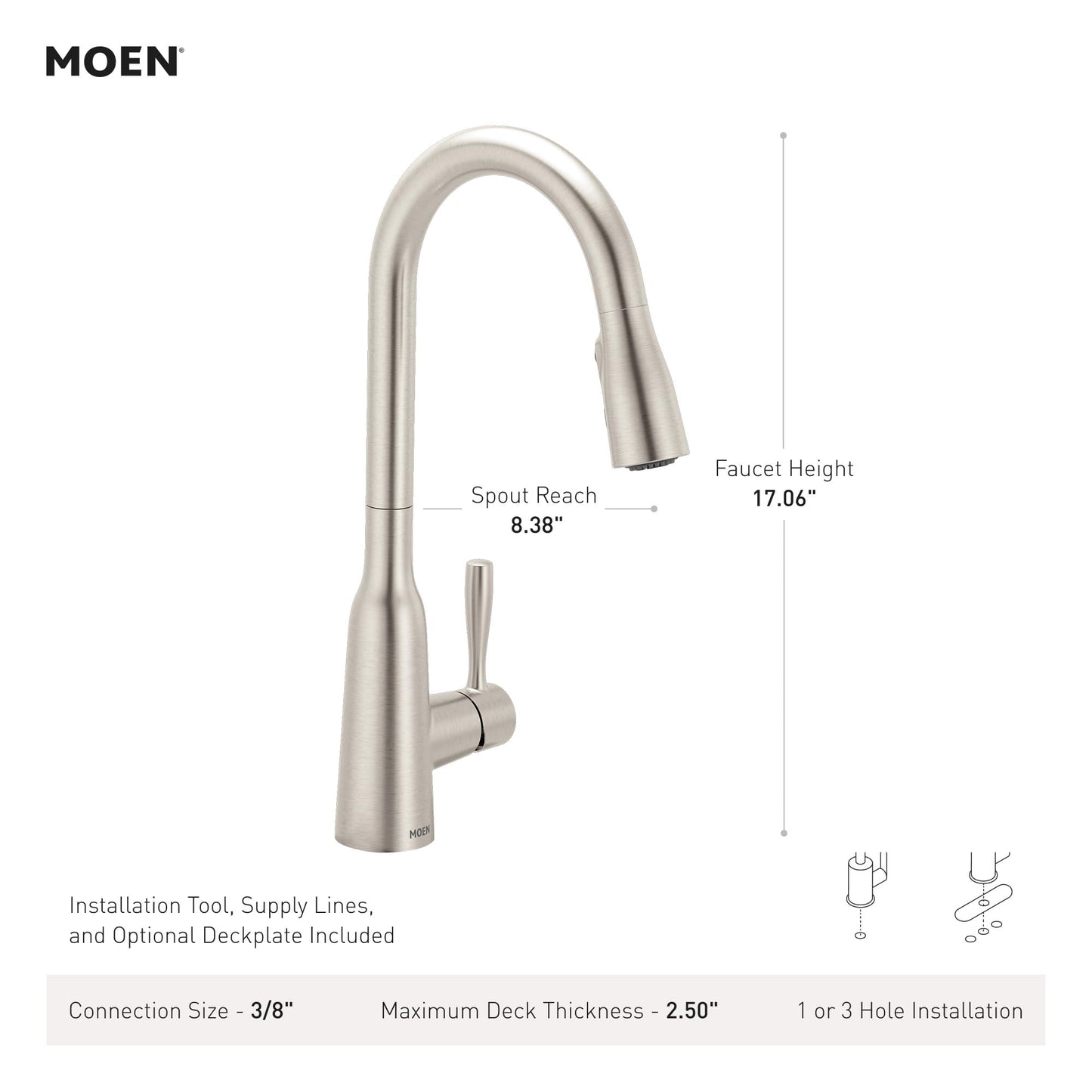 Moen Orivesi Matte Black One-Handle High Arc Pulldown Kitchen Faucet with Power Boost, 87891BL