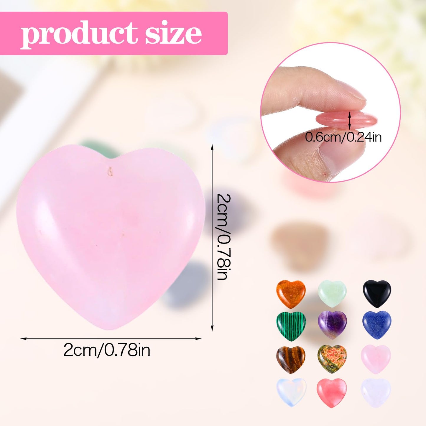 Qianyu 12pcs 0.8 Inches Hearts Healing Crystal Natural Mini Pocket Palm Thumb Love Gemstones Rose Quartz Polished Carved Spiritual Worry Stone for Meditation Body Chakra Reiki Energy Balancing