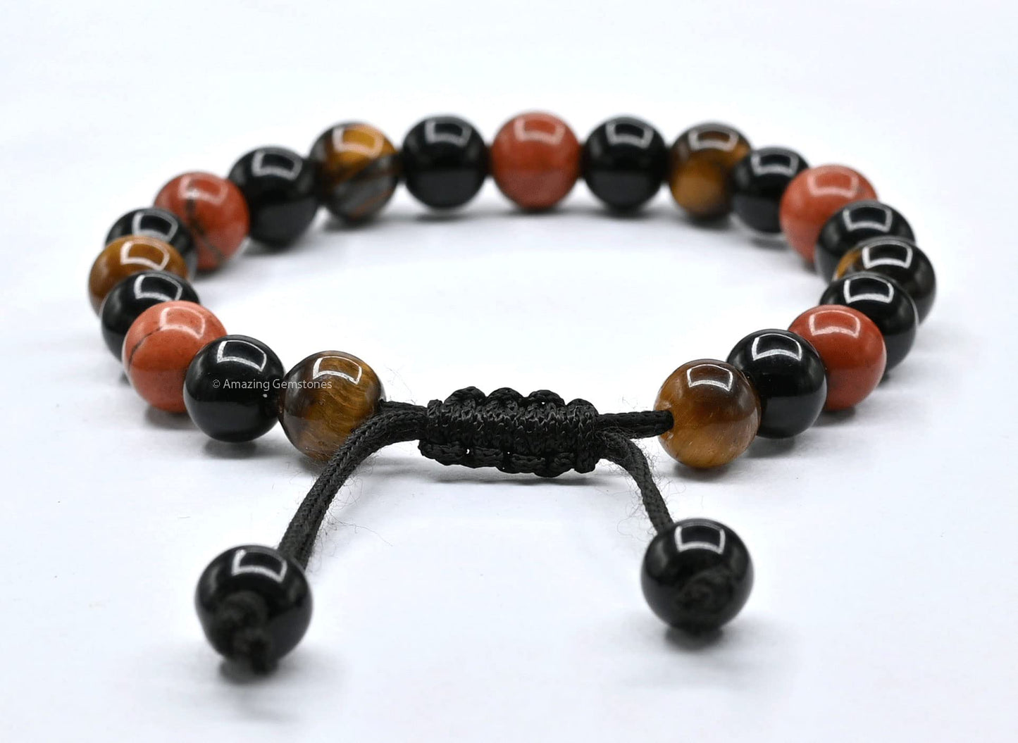 Amazing Gemstone Anti Bullying Manifestation Bracelets - Black Obsidian Tiger Eye Red Jasper Bracelet Set for Healing Calming Anxiety Stress Relief Gifts Pulseras Para Hombres Mujer (Adjustable)