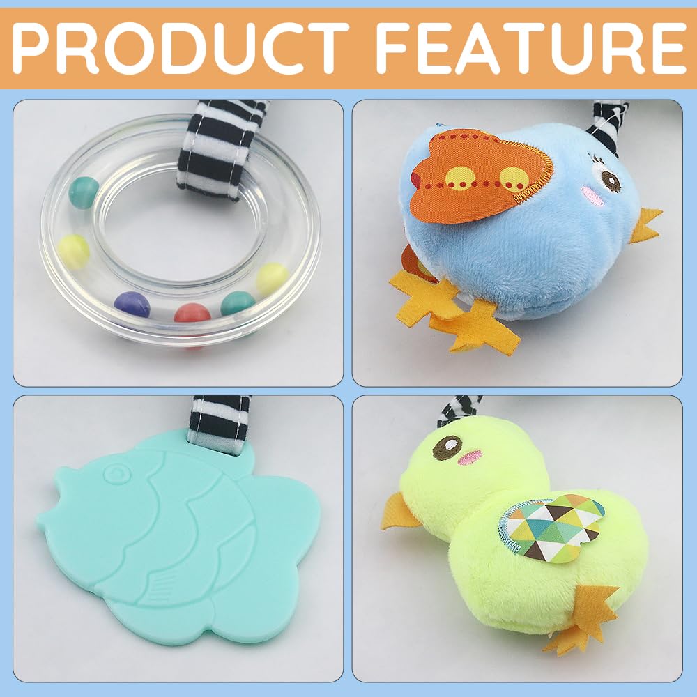 Caterbee Baby car seat Toys, Activity Spiral hangings pram Toys, Plush Crib Toys with Squeaky for boy or Girl (Duck)