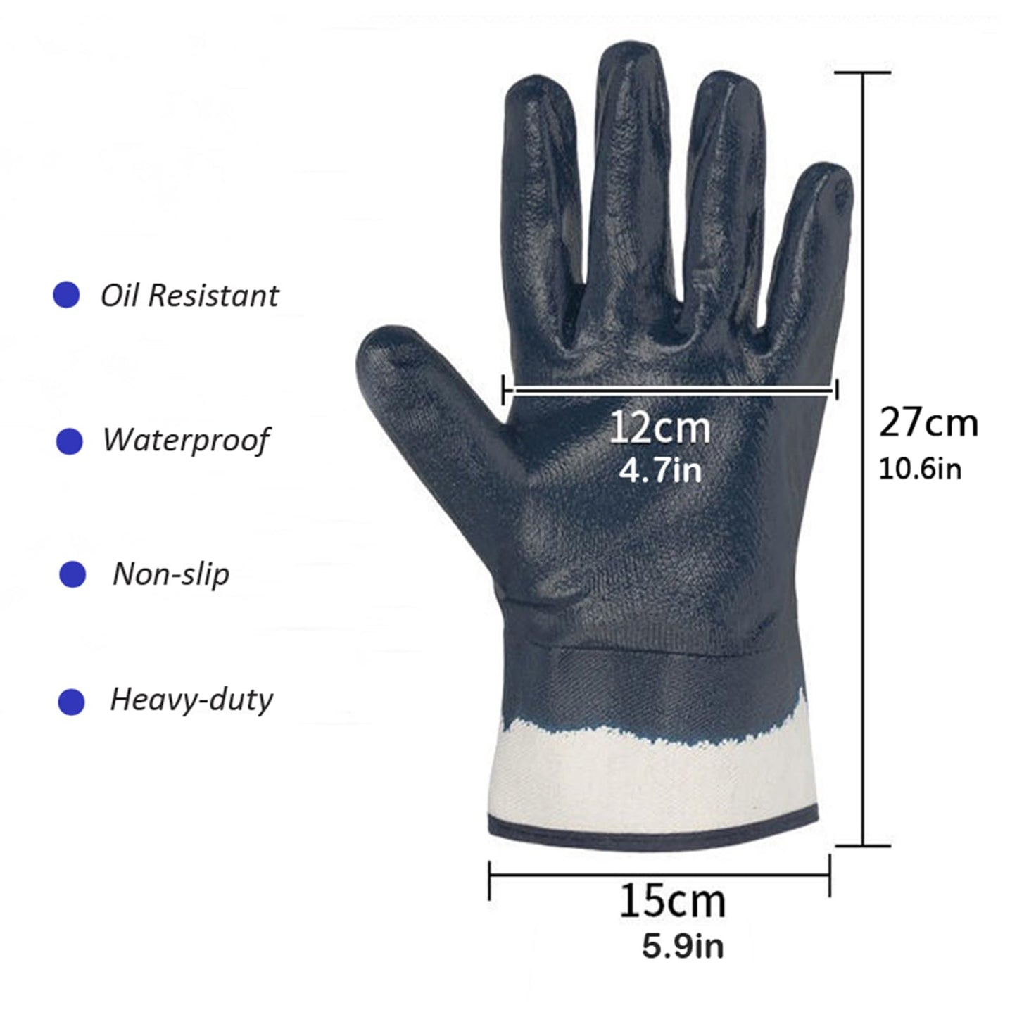 Blue Oil Gloves for Men,Large Oil Resistant Gloves for Fuel Haulers & Truck Drivers,Nitrile Coated Work Gloves 6 Pairs Bulk Pack