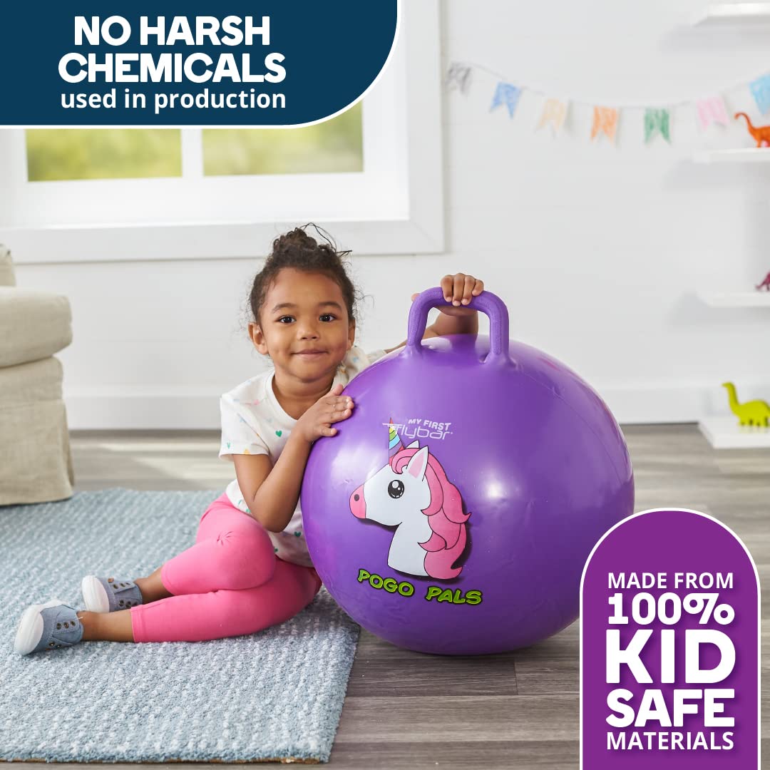Flybar Hopper Ball for Kids, Inflatable Bouncy Ride-On Ball w/Handle for Indoor & Outdoor Active Play, Includes Pump, Jump Ball Toy for Boys & Girls, Supports Up to 185 lbs, Ages 6+, 22-Inch, Medium