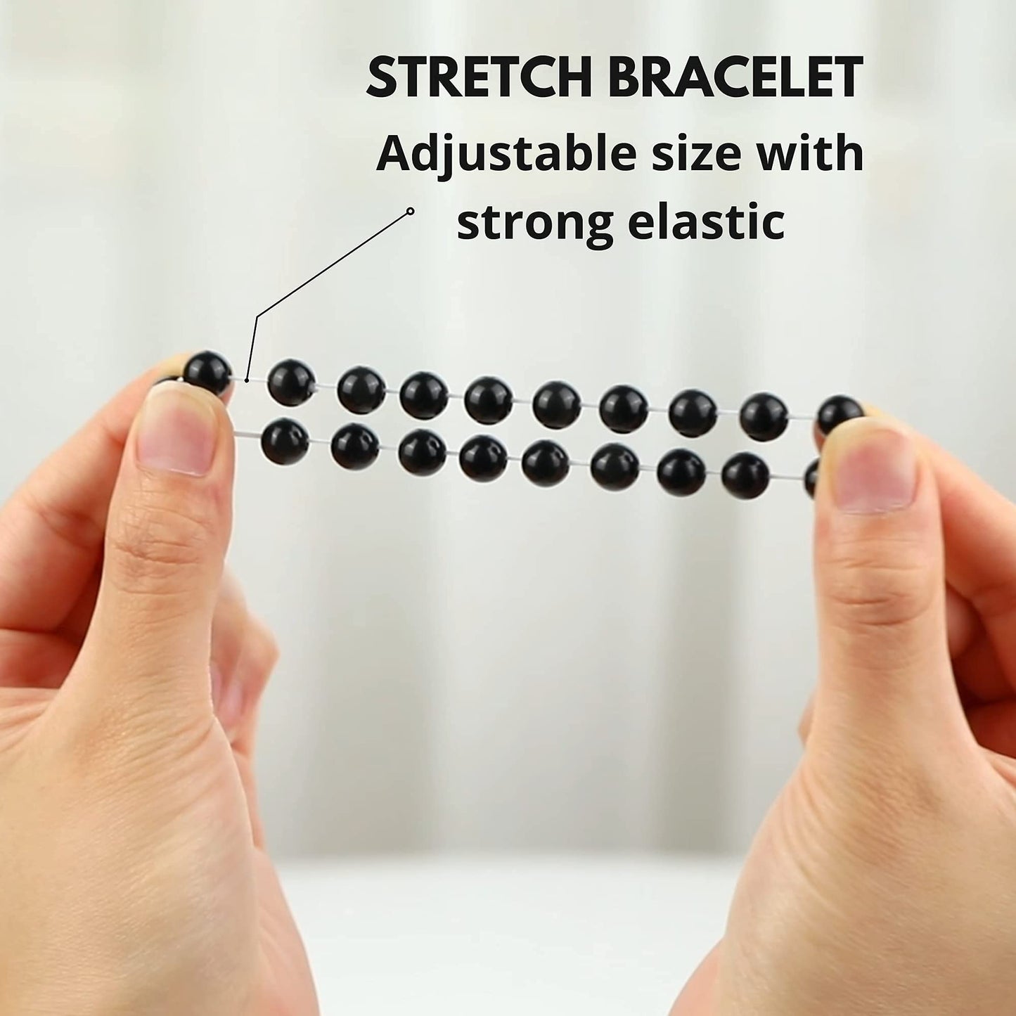 Crystal Vibe Black Obsidian Bracelet - Healing Crystal Bracelet for Spiritual Healing Positive Energy Stress Relief– 8mm Round Black Beaded Bracelets for Women Men - Elastic Adjustable Size