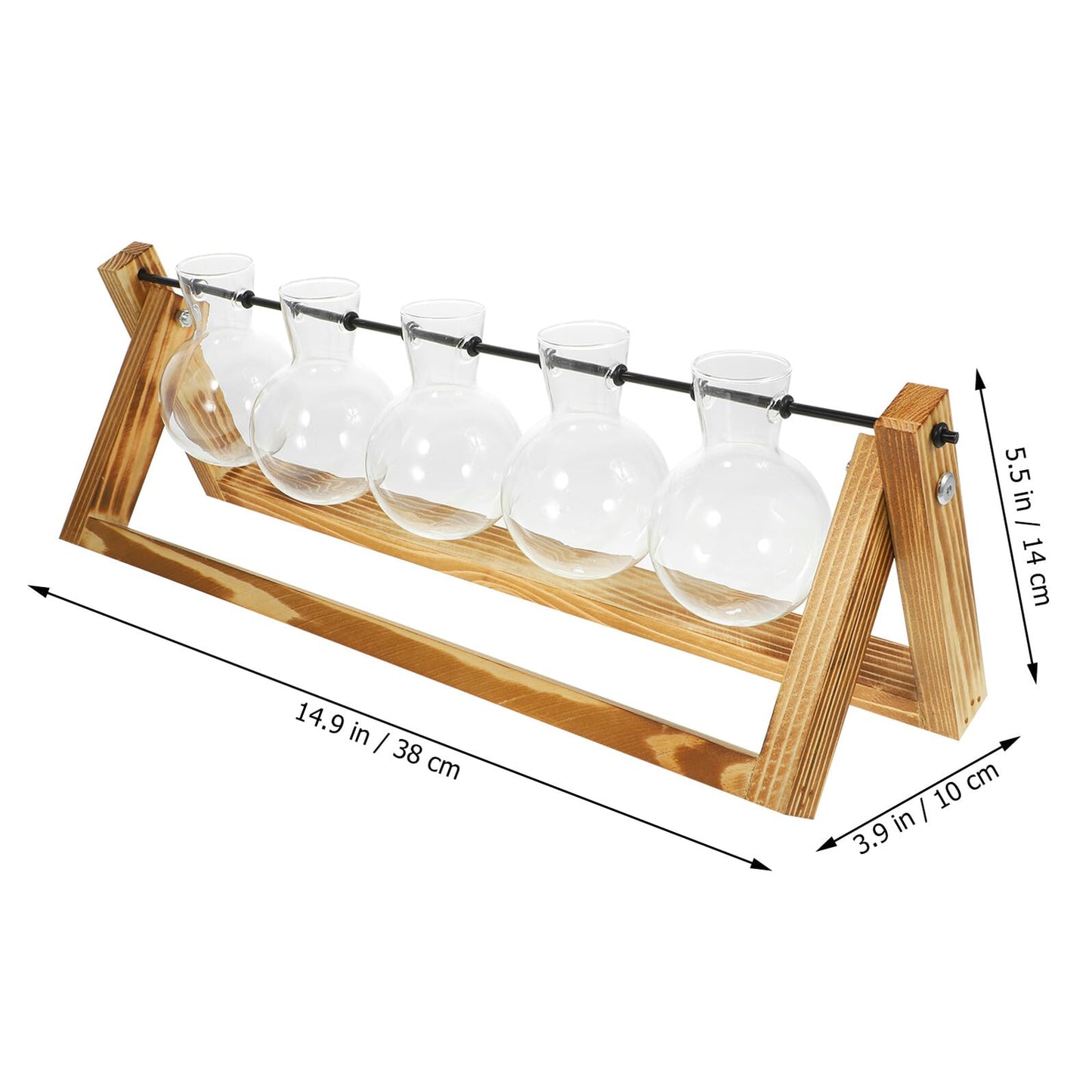 Sewroro Glass Hydroponic Plant Propagation Bottles with Wooden Stand Glass Vases for Indoor Plants of 5