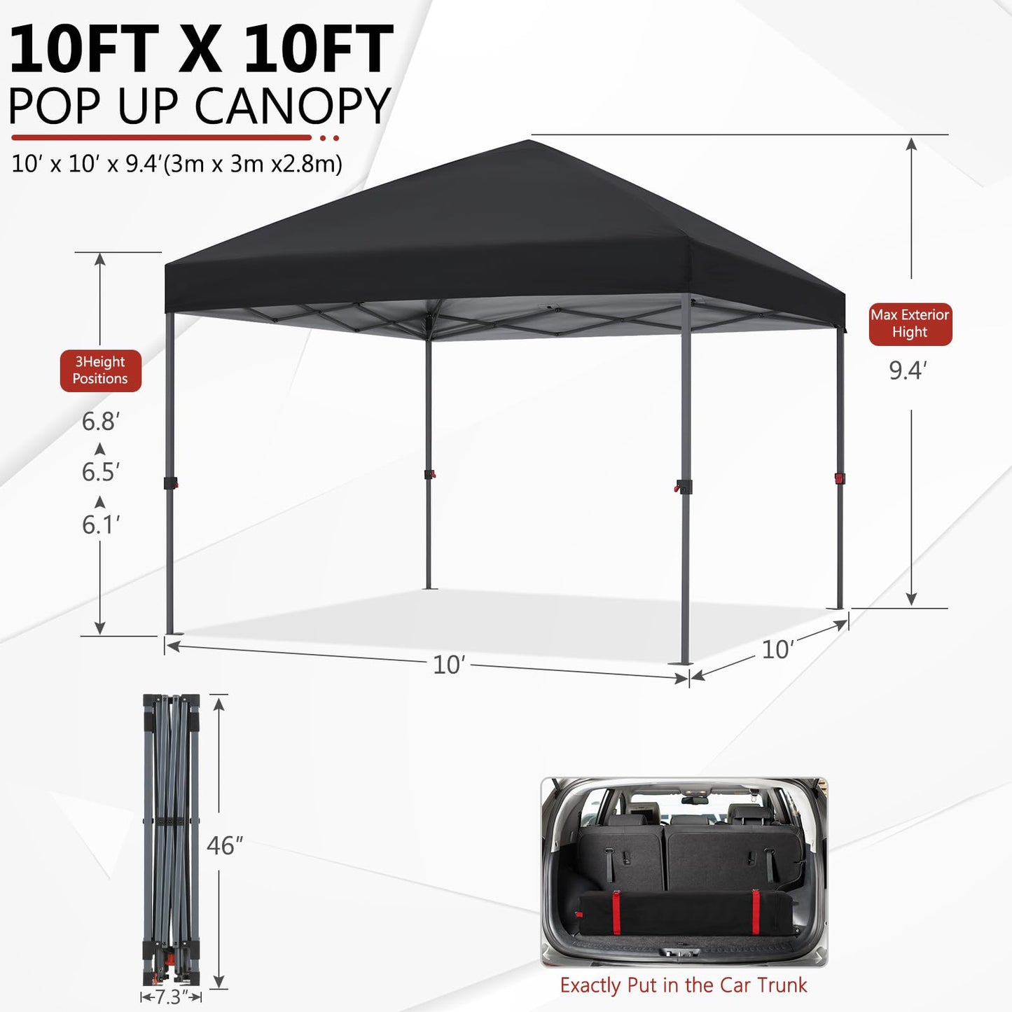 ABCCANOPY Pop Up Canopy - Outdoor Patio Portable Canopy Tent Heavy Duty for Backyard and Deck with 4 Sandbags(Black, 10x10)