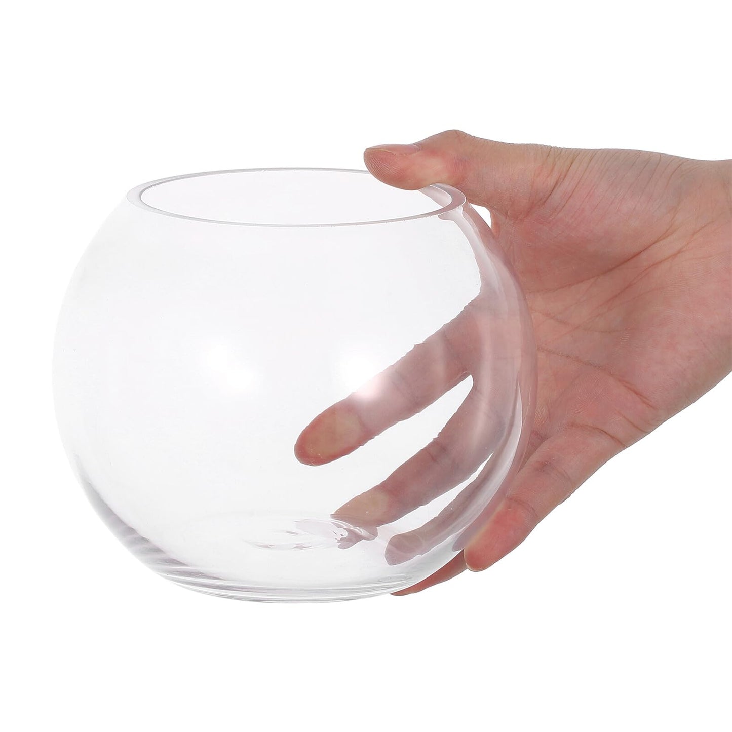 PRETYZOOM Glass Flower Vase and Fish Bowl 15cm Round Hydroponic Planter for Home Decor, Wedding Centerpiece, Terrarium Container for Desktop Plants