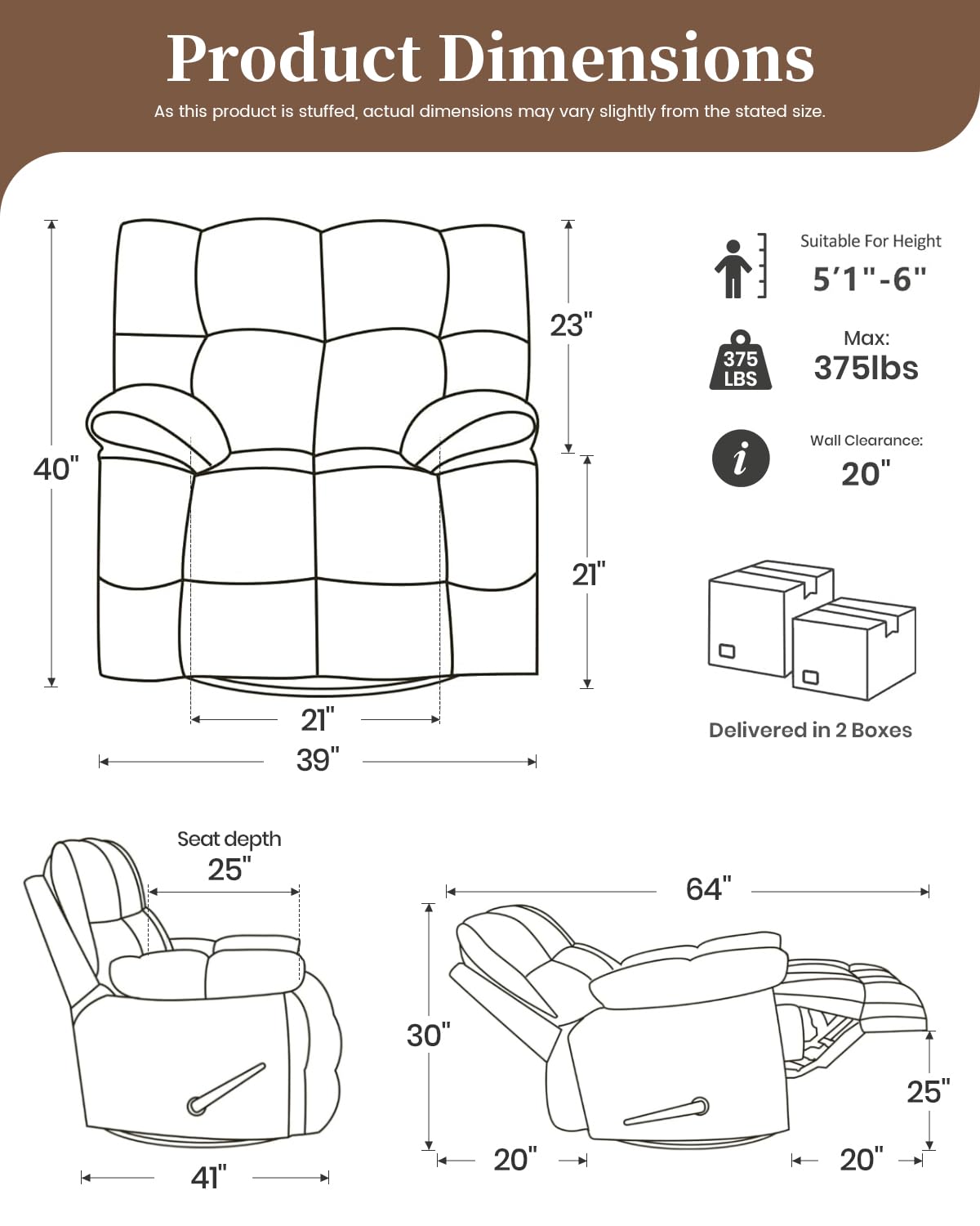 GARTMILAN Oversized Manual Recliner Chair with 360° Swivel, Big and Tall Rocker Glider for Nursery Living Room, Chenille Overstuffed Reclining Sofa with Handle, 375lbs (Beige, Manual)