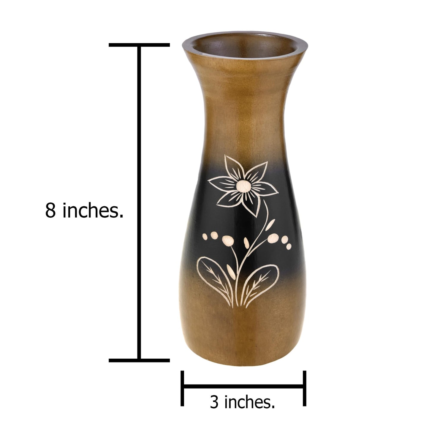 Rainforest Brown Hand Carved Lily Flower 8-inch Mango Tree Wood Vase (1 PC) | Modern Farmhouse Home Décor | Kitchen Bedroom Living Room Home Decoration