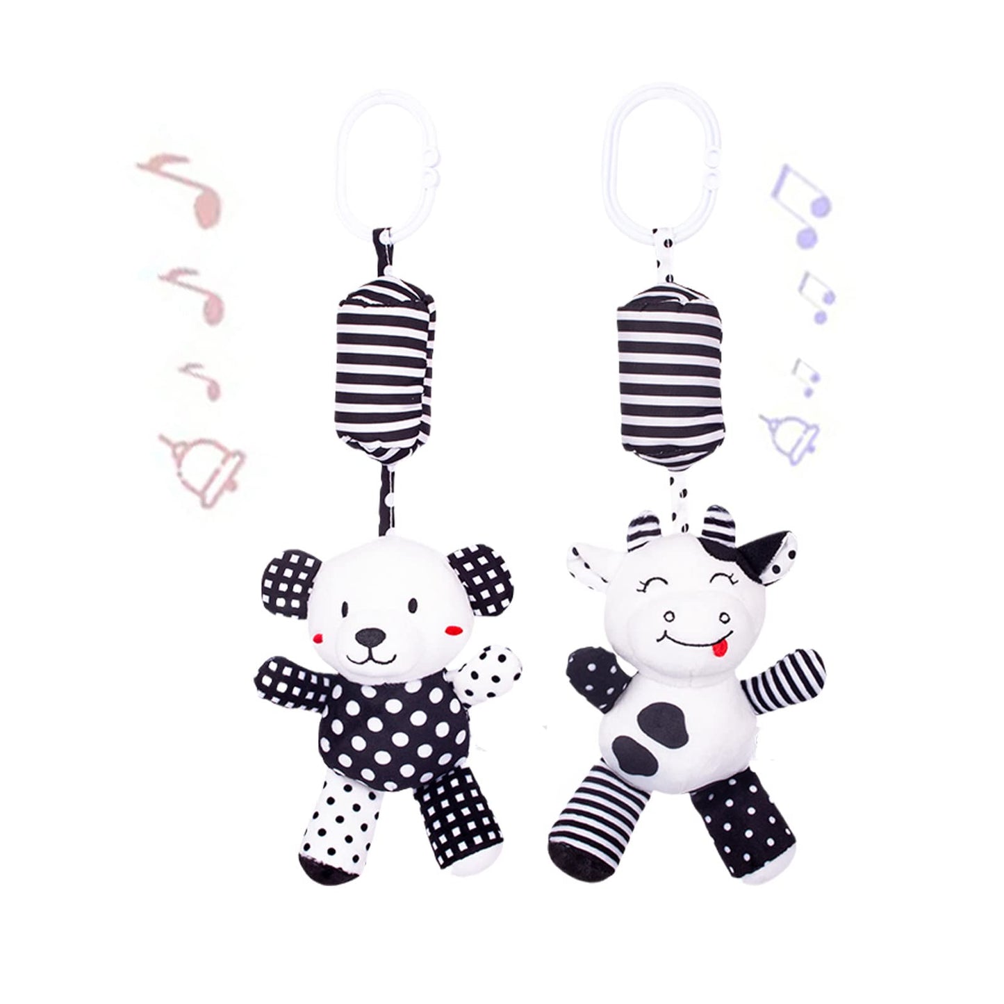 SHXERO Baby Car Seat Toys, Black White Stroller Toy Stretch Baby Spiral Plush Toys, Hanging Rattle Toys for Crib Mobile, Newborn Sensory Toy Best Gift for 0 3 6 9 12 Months (Calf/Panda)