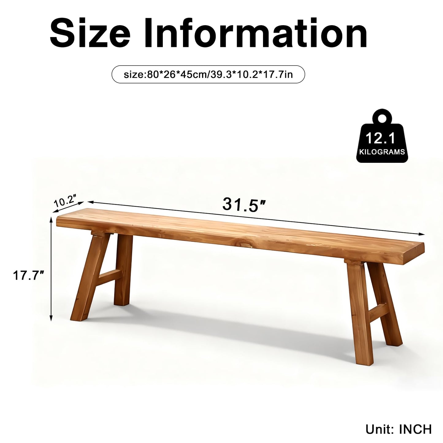 CANYIHB Front Entryway Bench Indoor Hallway Bedroom End of Bed Farm House Rustic Dining Table Vintage Narrow Noodle Bench Solid Wood (L 31.5″x10.2″W x 17.7″H)