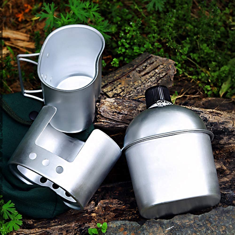 Canteen Cup Stove Pouch Kit Military Canteen with Cup for Outdoor Camping Survival Hiking Backpacking