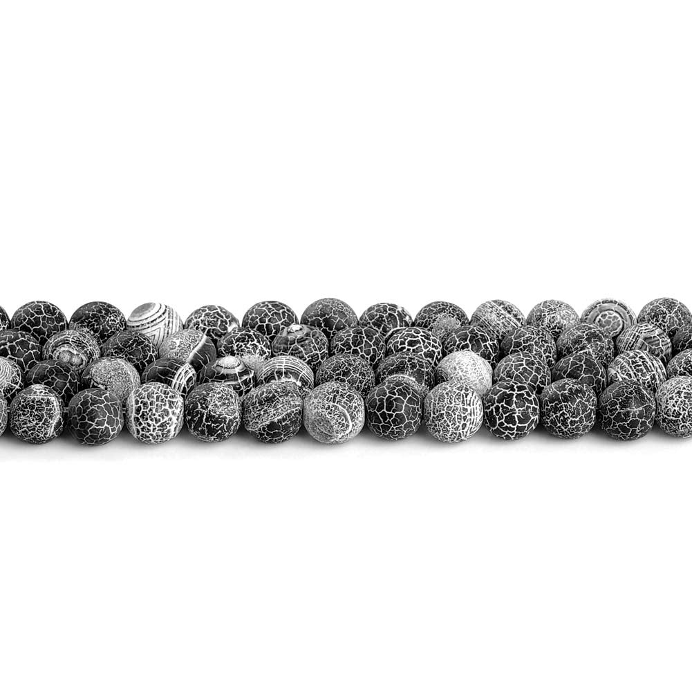 10mm Natural Black Frosted Agate Gemstone Round Loose Beads Crystal Stone Bracelet Necklace Accessories Crafts for Jewelry Making DIY,1 Strand 15"
