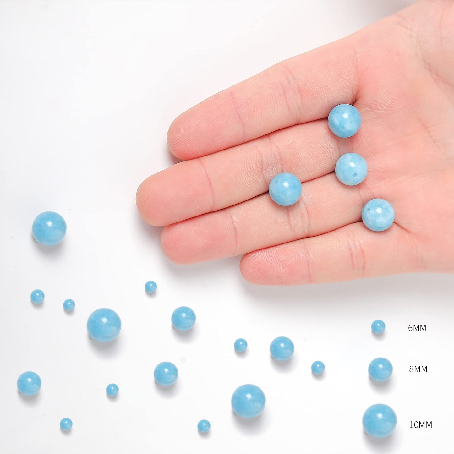 35pcs 10mm Blue Chalcedony Loose Beads for Jewelry Making, Natural Semi Precious Beads Round Smooth Gemstone Spacer Beads Charms for Necklaces Bracelets