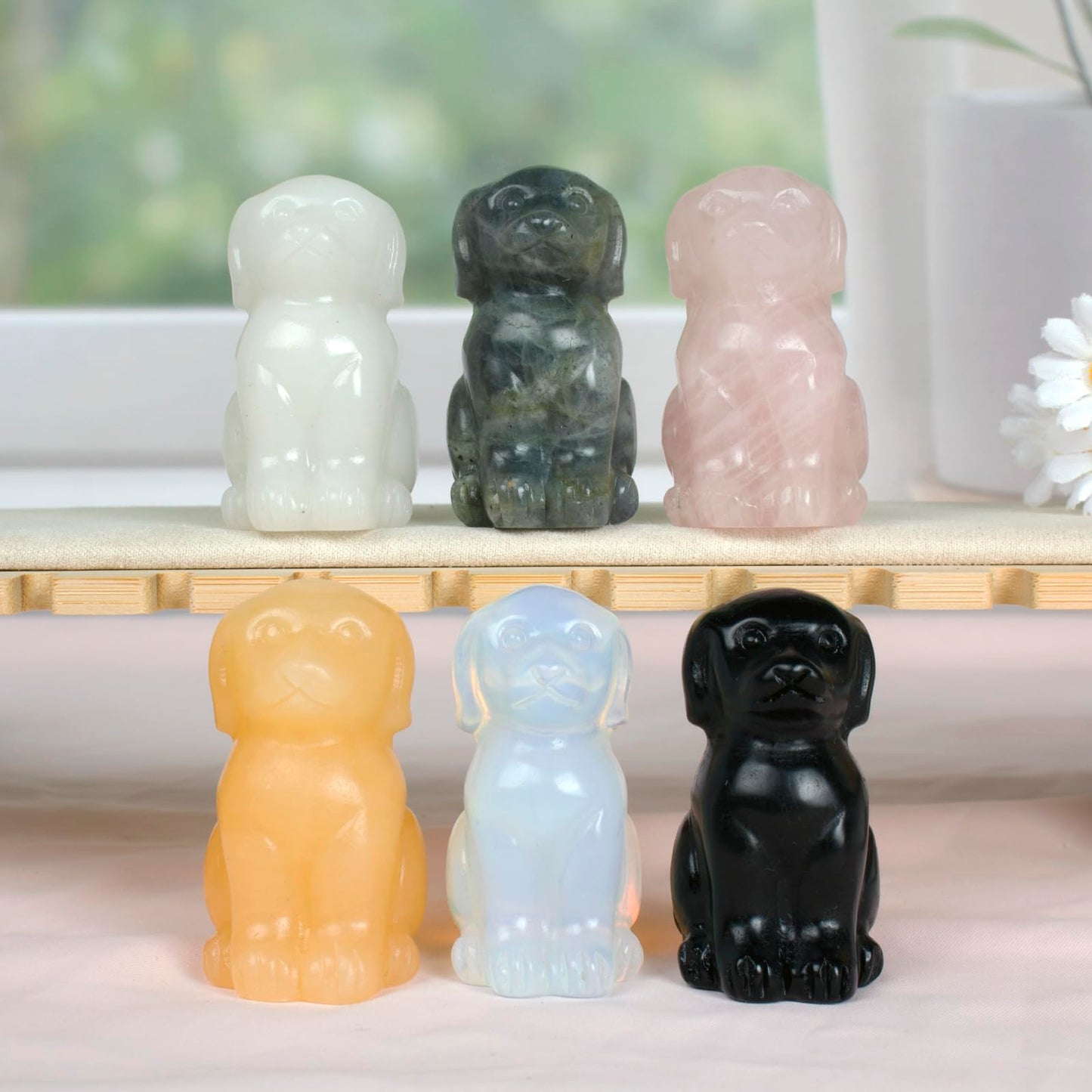 Ytbeoxk Hand-Carved Opalite Crystal Dog Sculpture for Spiritual Healing Energy Stone Feng Shui Wealth Protection Figurine Home Office Desk Decor Unique Gift for Pet Lovers Birthday.
