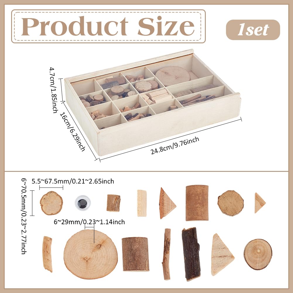 PH PandaHall Wooden Unfinished Craft Kits Natural Wood Slices Wooden Art Paint Bulk Crafts Garden Playset Loose Parts for DIY Painting Building Sorting Activities School Projects, Box 9.7x6.3x1.8 inch