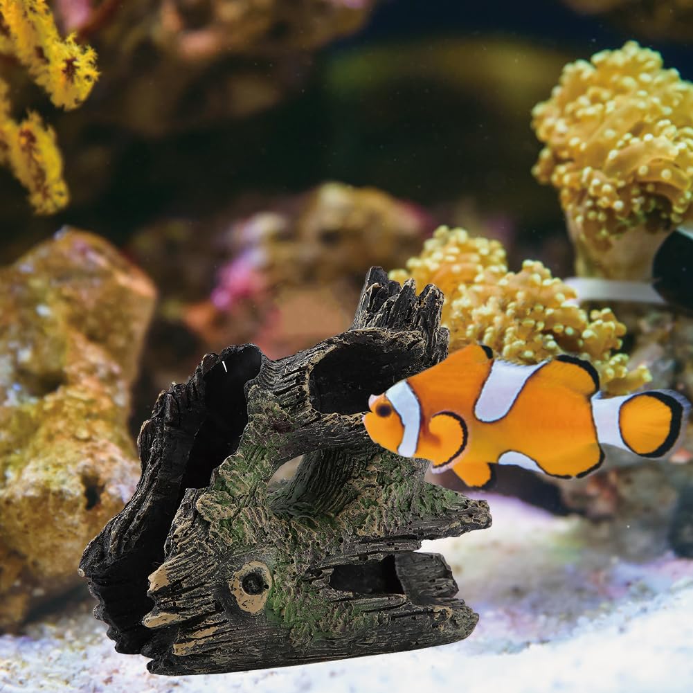 Joyzan Aquarium Tree Trunk, Hollow Landscape Stump Wood House Driftwood Resin Ornament Hideout Hideaway Caves Log Rock Craft Fish Tank Hole Stone Betta Cichlid Turtles Small Lizards Reptiles Amphibian
