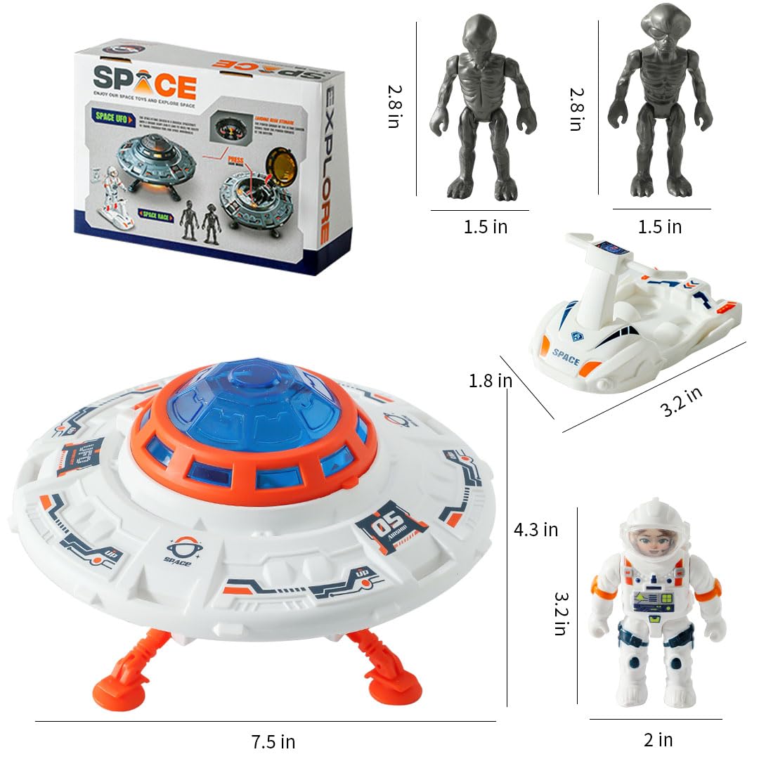Wbzle UFO Toy Space Toy Playset with Alien and Astronaut, Spaceship Toys with Lights and Sound, Exploration Toy Set for Toddler Boys 3-5, Outer Space Birthday Gift