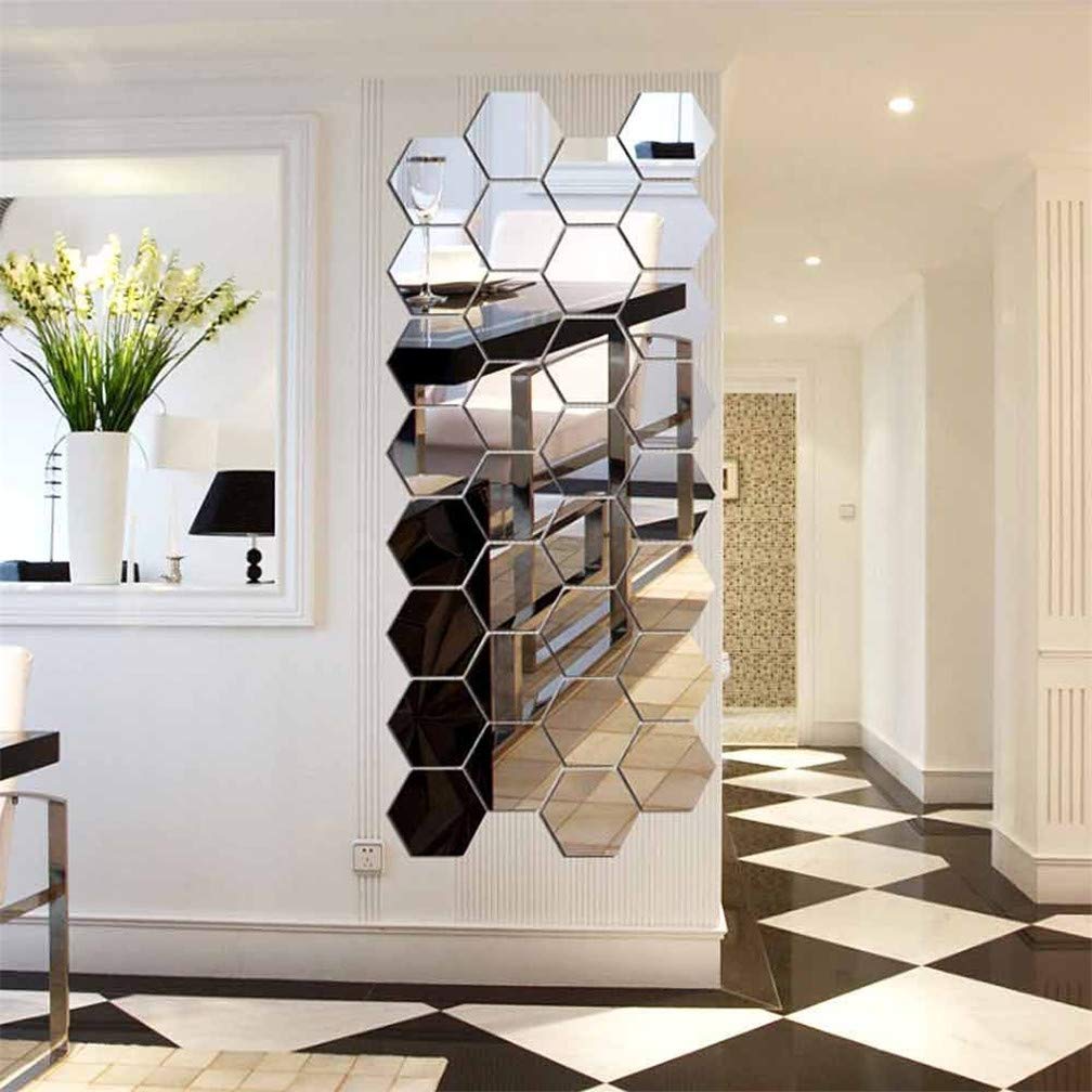 KimDaro 3D Hexagon Acrylic Mirror Wall Decor - Self Adhesive Tiles (15 PCS)
