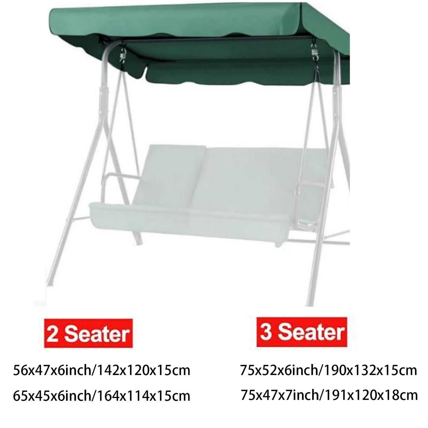 Swing Canopy Replacement, Replacement Canopy for 2 3 Seater Swing, Waterproof UV-Resistant Fabric, for Garden, Patio, Backyard(Green,75x47x7inch/191x120x18cm)