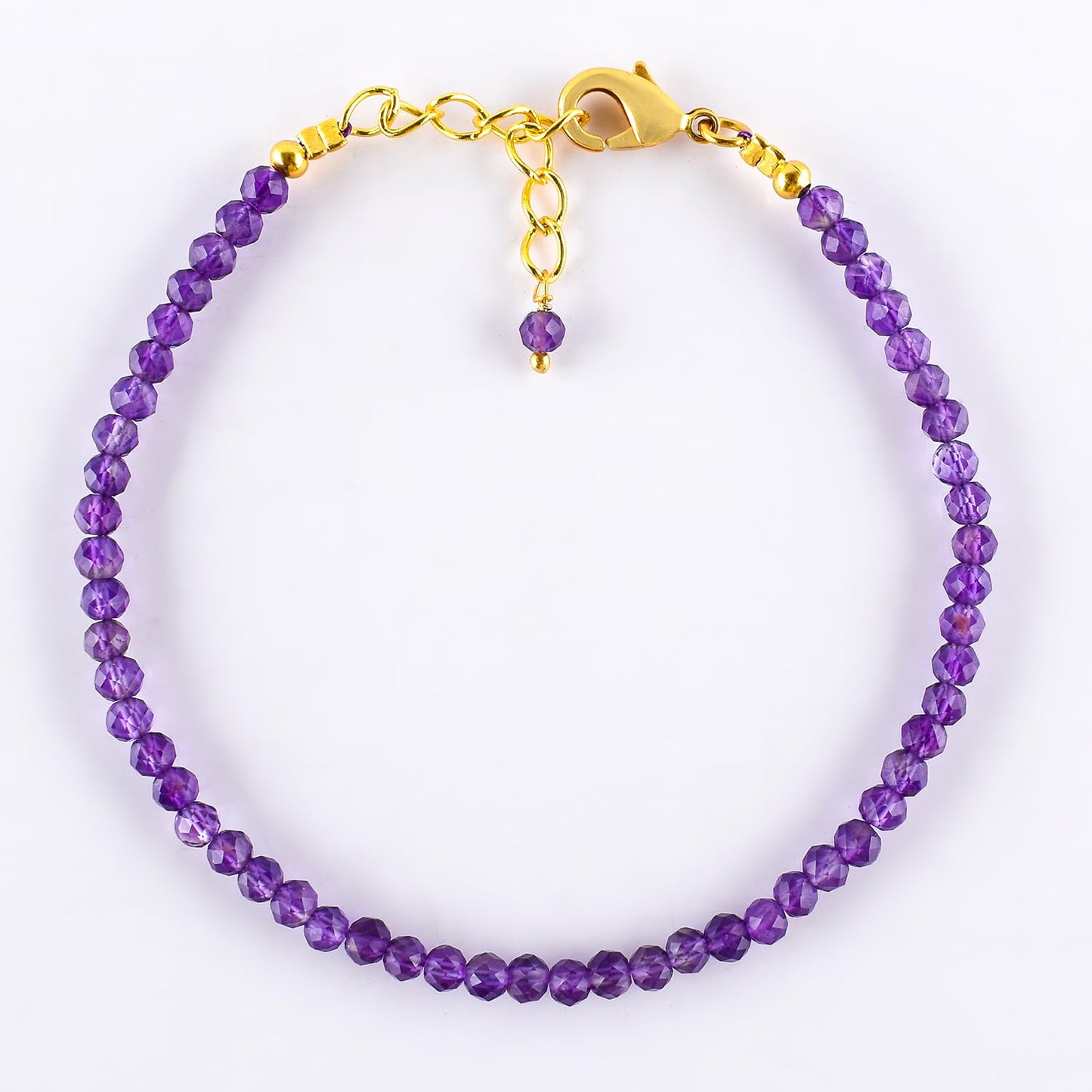 Natural Purple Amethyst Gemstone Micro Beads Dainty Bracelet Jewelry for Women, February Birthstone, Chakra Energy Crystals, 14k Gold Plated Chain 8 inch Adjustable