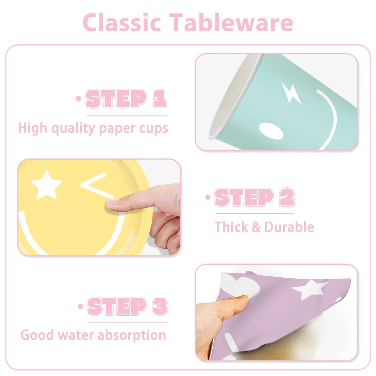 199PCS Smiley Face Birthday Decorations Smile Pastel Themed Preppy Theme Plates and Napkins Set,Balloon, Banner,Tablecloth, Hanging,Cupcake Topper,Smiley Pastel Birthday Party Supplies Serve 24 Guests
