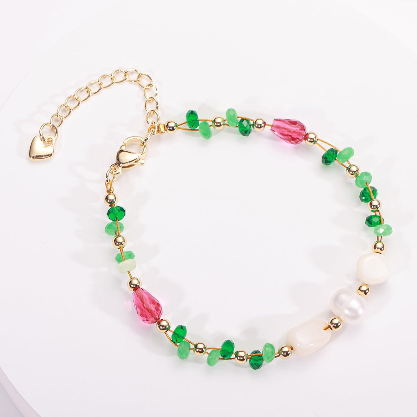 Gmissbabicoo Healing Crystal Bracelet for Women Natural Pearl Shell Adjustable Handmade Beaded Bracelets with Green Gemstone Spiritual Jewelry for Girl Anklet