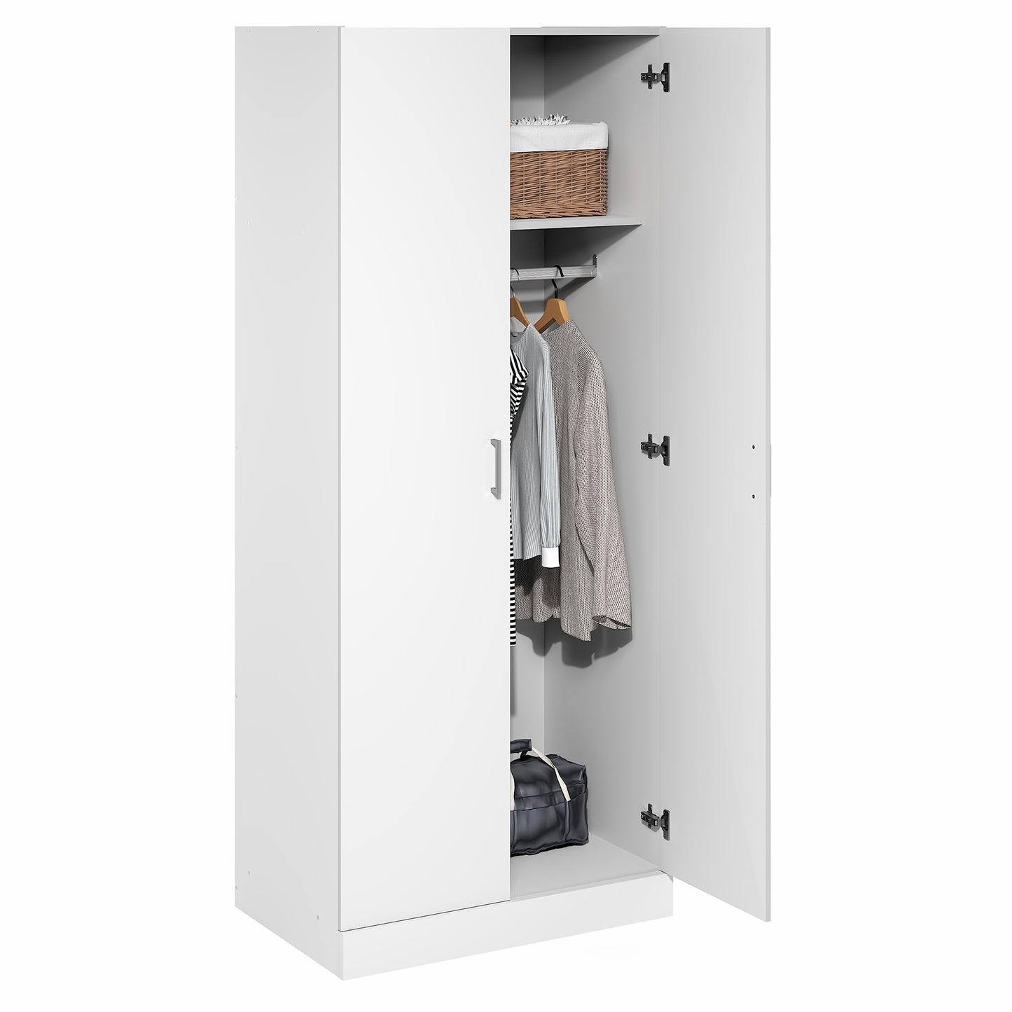 Furinno Robin Wardrobe Cabinet with Hanging Rod, Closet Organizers and Storage, for Wardrobe, Bedroom, Living Room, Entryway, White
