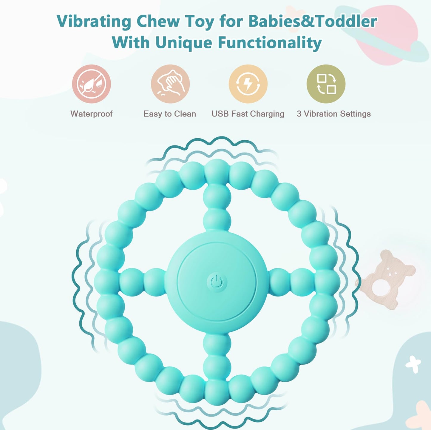Vibrating Sensory Teething Toys,Baby Toys 6-18 Months, Autism Support & Oral Development, USB Rechargeable Teether for Toddlers, 1-2 Year Old Boys Christmas Girls Gifts idea(Green)