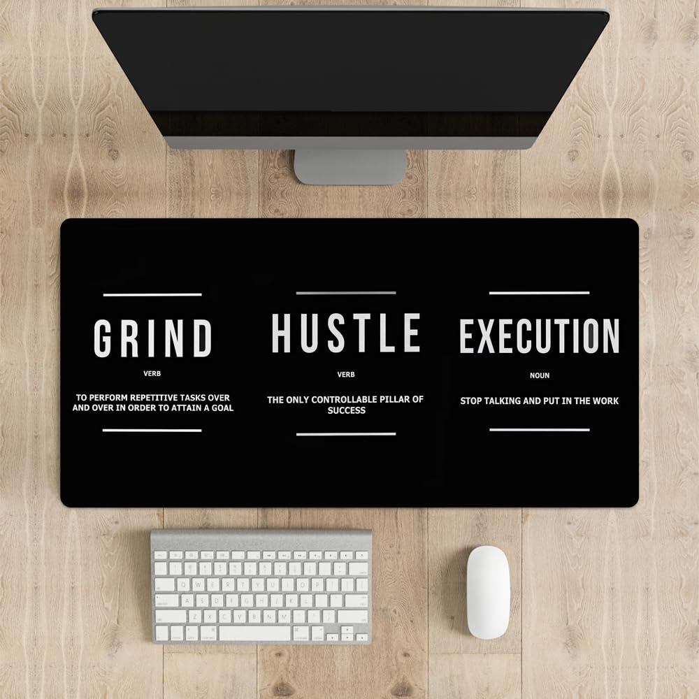 Reateforin Motivational Office Long Mouse Pad Desk Pad Big Mouse Mat Inspirational Black Keyboard Hustle Desktop Entrepreneur Quote Mousepad for Mens Teens Gifts Daily Reminder 31.5"x15.7"