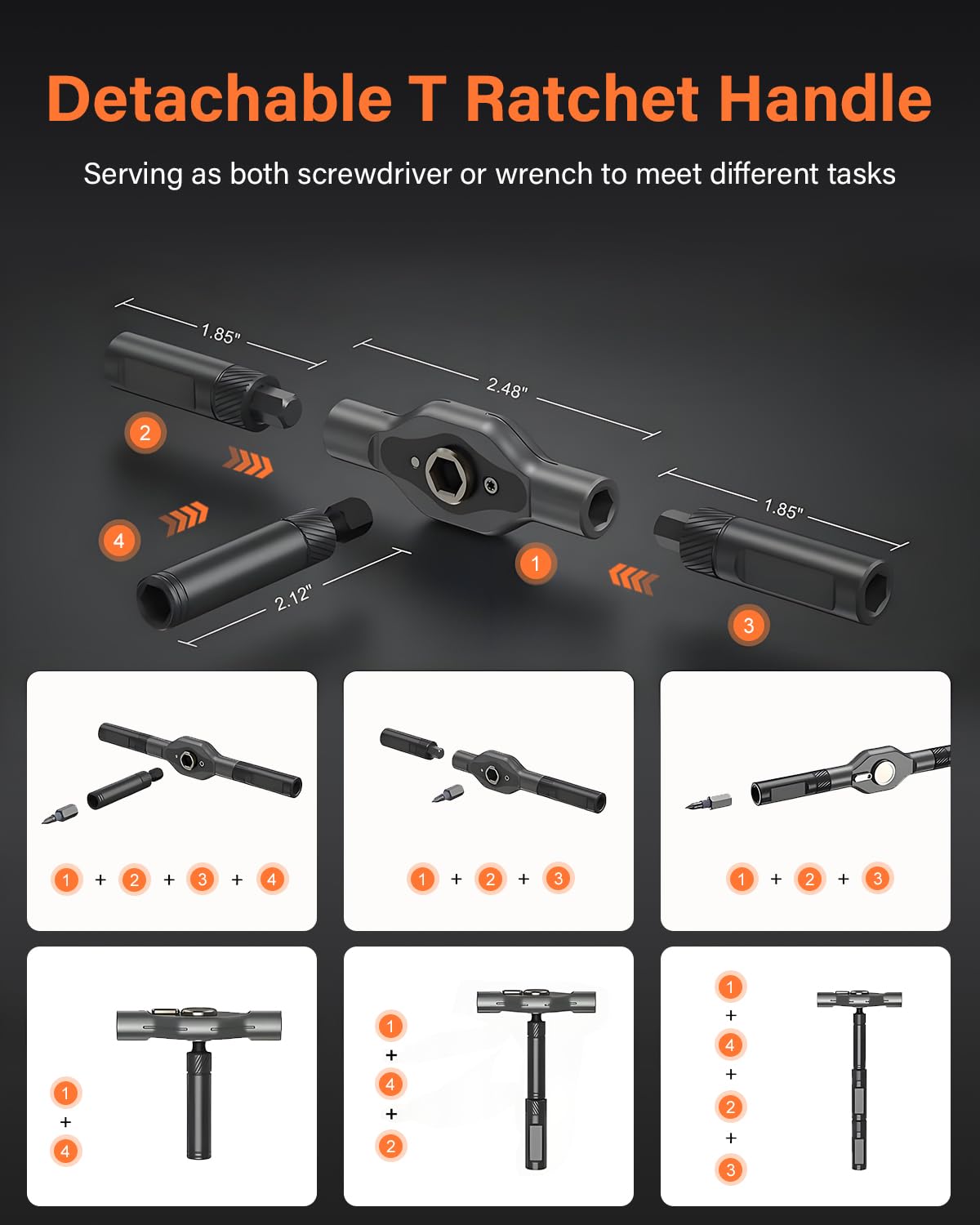 42 in 1 Magnetic Screwdriver Set, Ratchet Screwdriver Set, DIY Multi Bit Magnetic Drive Set with Detachable Ratchet Handle, Portable Compact Repair Tool Kit for Furniture Computer Bicycle, Grey