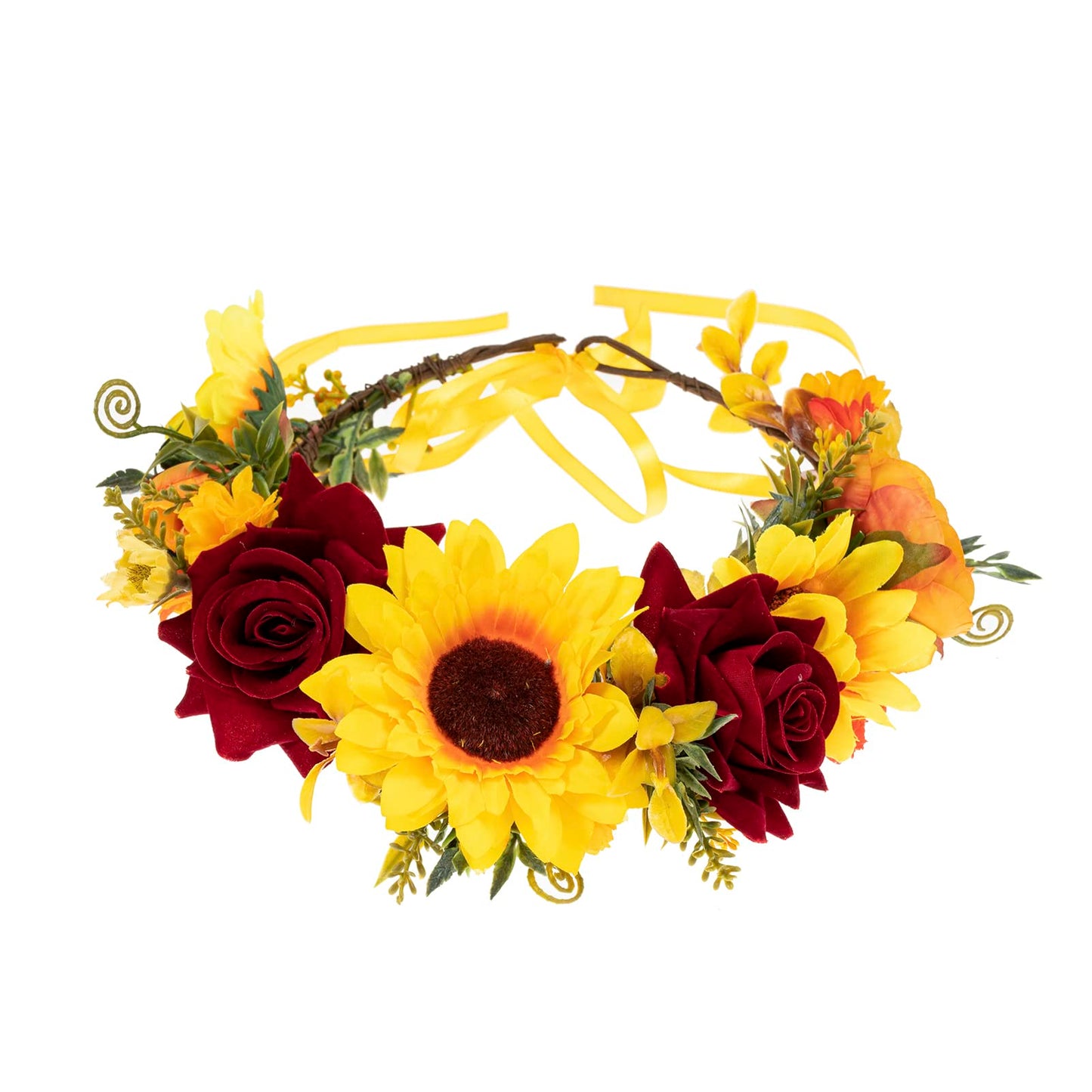 DreamLily Sunflower Floral Crown Maternity Woodland Rose Flower Girl Crown Hair Wreath Festival headpiece DFS29 (Red rose)