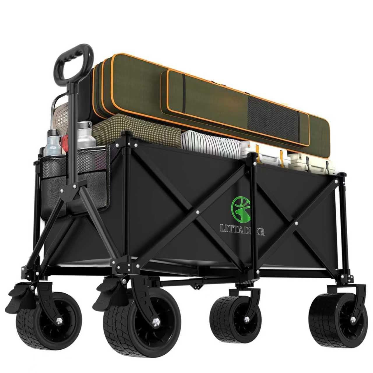 Littadeer Wagons Carts Foldable with Double Layered Bottom Fork Structure, Foldable Heavy Duty Beach Wagon with 440LB,Collapsible Wagon with All-Terrain Wheels for Camping, Garden,Shopping,Sports