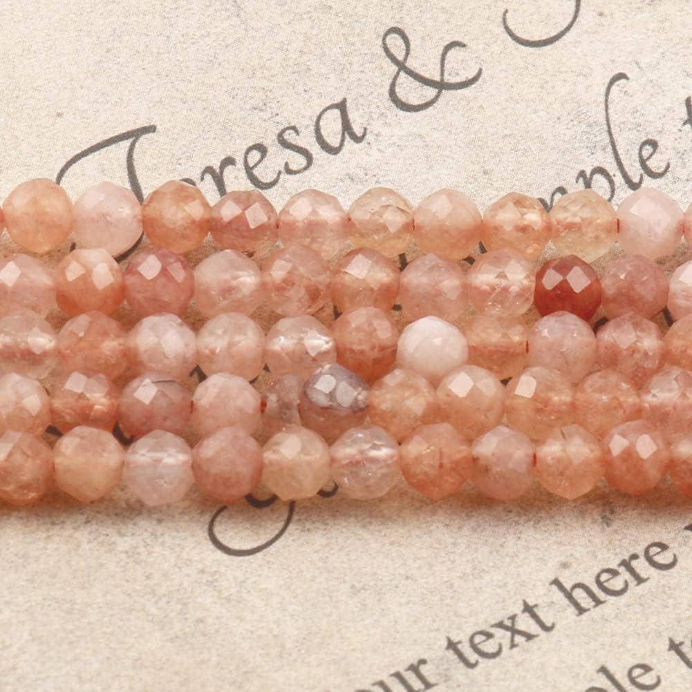 Song Xi 120pcs 3mm Natural Sunstone Gemstone Beads Faceted Round Loose Stone Beads for Jewelry Making (1 Strand)