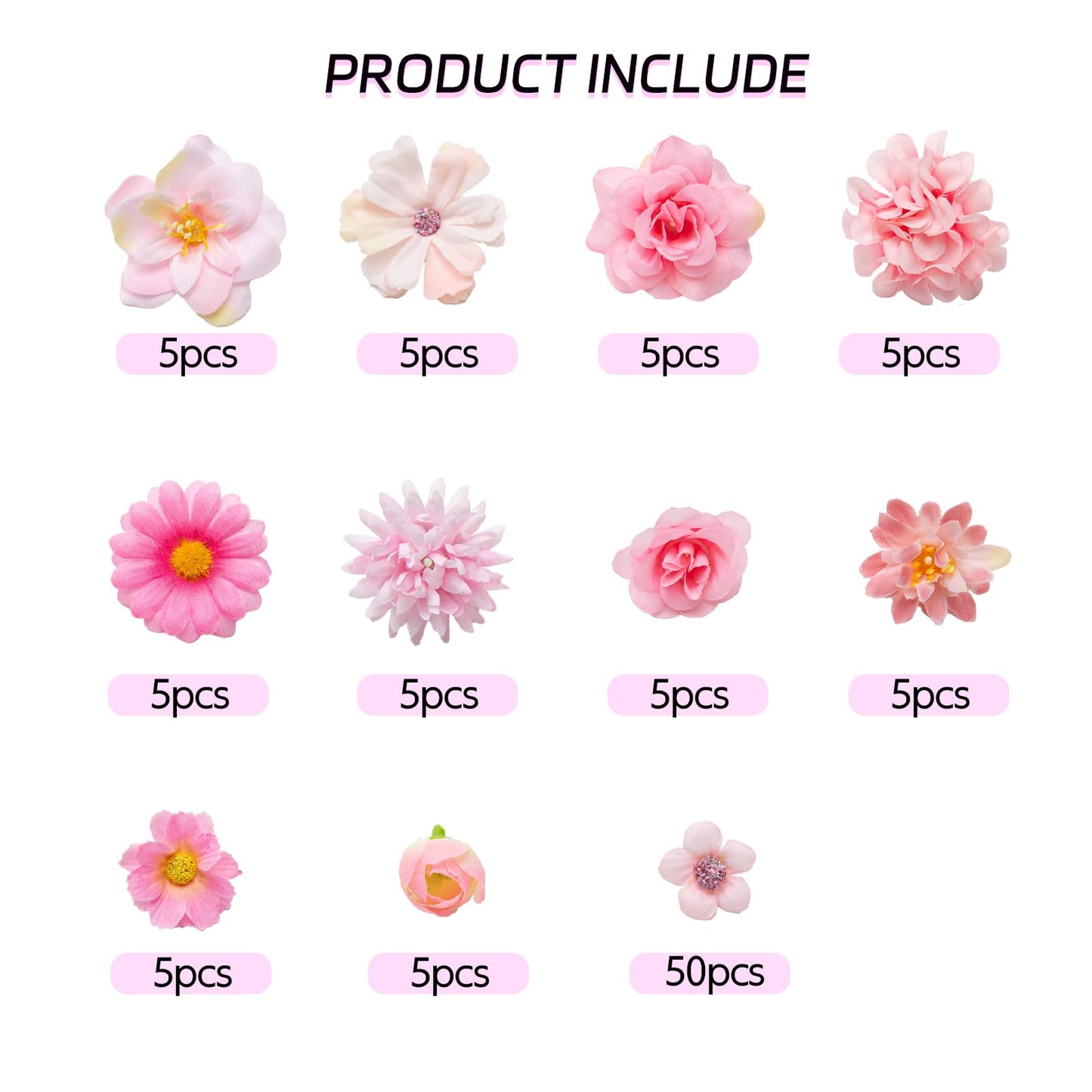 CIPOWM 100Pcs Mini Faux Flower Heads Pink Artificial Flower Heads Small Silk Flower Fake Peony Daisy Flowers for Craft Garland Wedding Party Supply Home Decoration