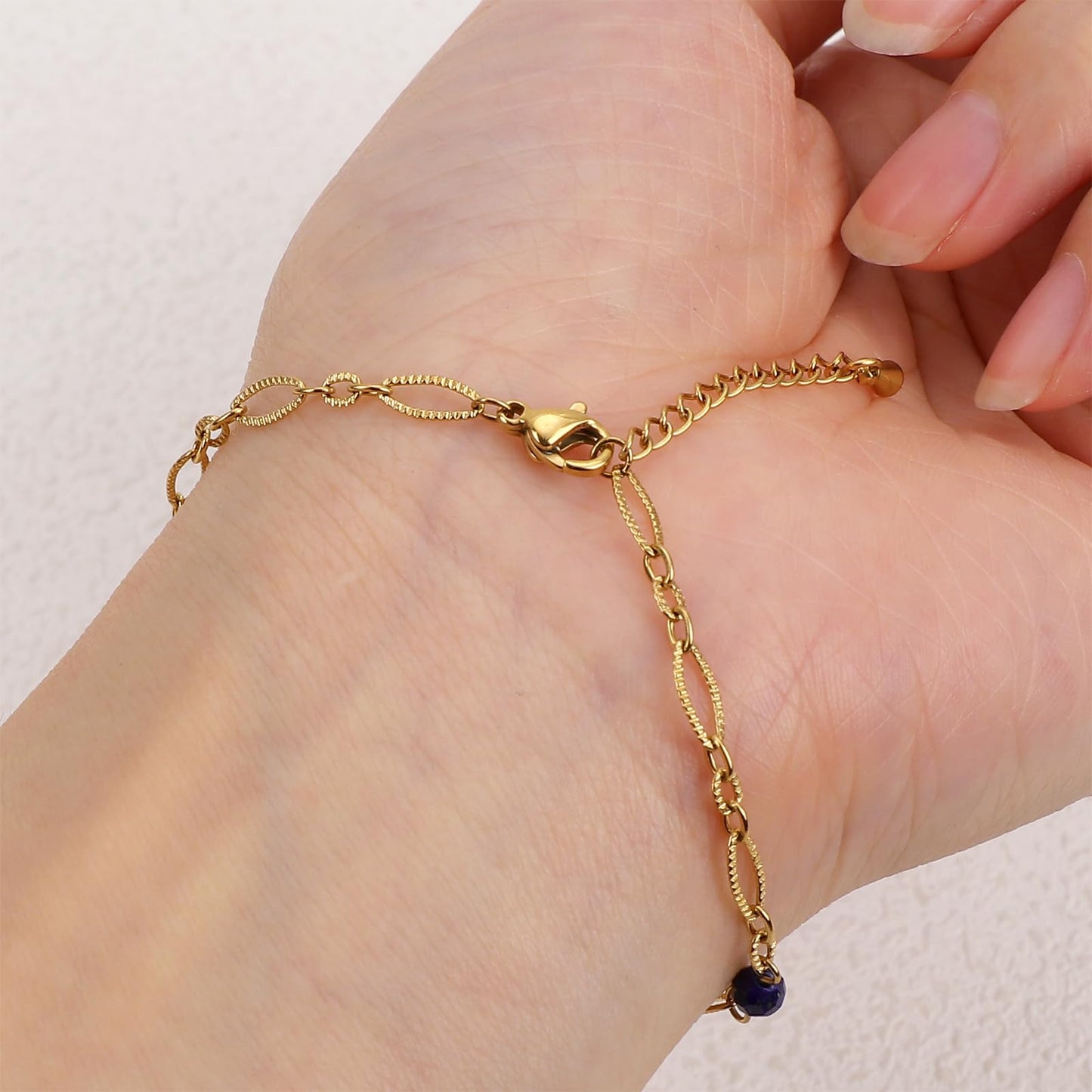 TaYolnFaSo Lapis Lazuli Beads Bracelet for Women Stainless Steel Dainty Stackable Blue Lapis Bracelet Gold Lapis Lazuli Jewelry Gift for Mother