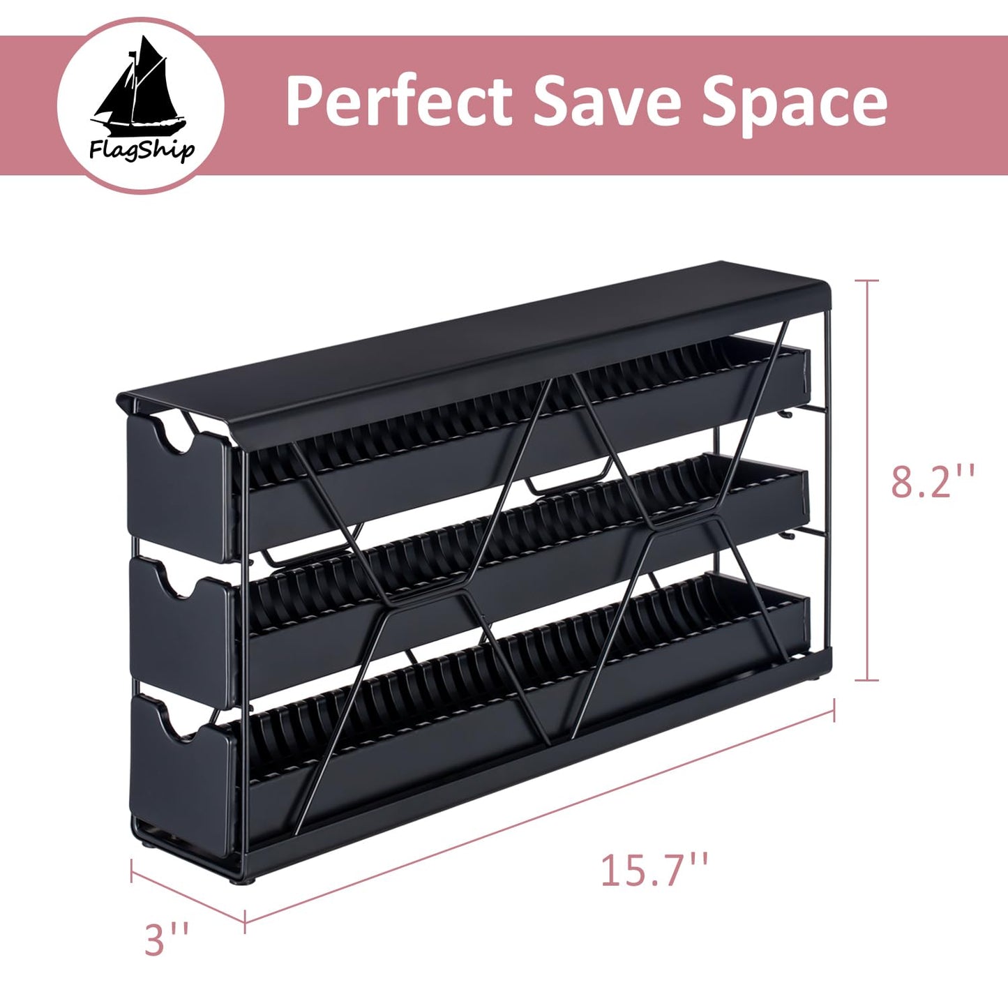FlagShip 3-Tier Nespresso Pod Holder & Vertuo Coffee Capsule Organizer - Black Metal Space-Saving Storage Holds 30+ Pods Fits All Size Vertuo Pod
